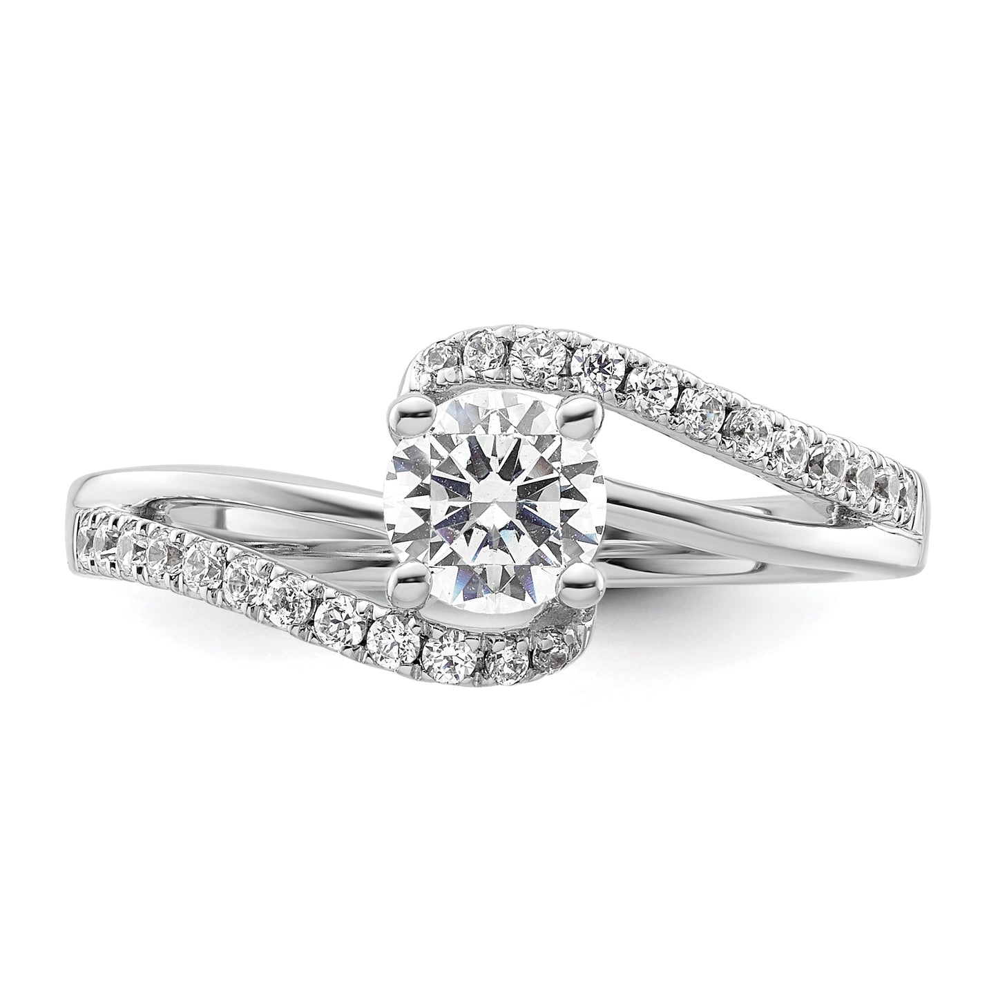 14k White Gold By-Pass (Holds 1/2 carat (5.1mm) Round Center) 1/4 carat Diamond Semi-mount Engagement Ring