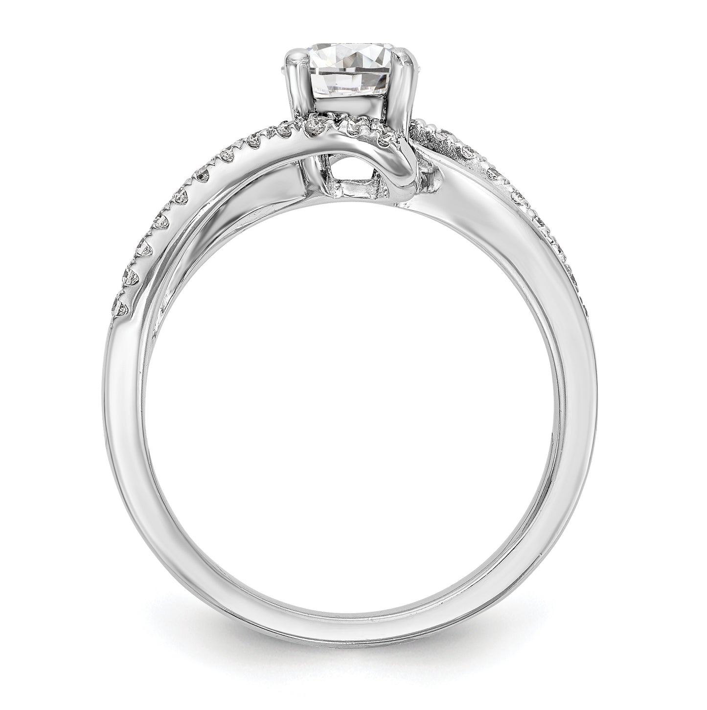 14k White Gold By-Pass (Holds 1 carat (6.5 mm) Round Center) 1/4 carat Diamond Semi-mount Engagement Ring