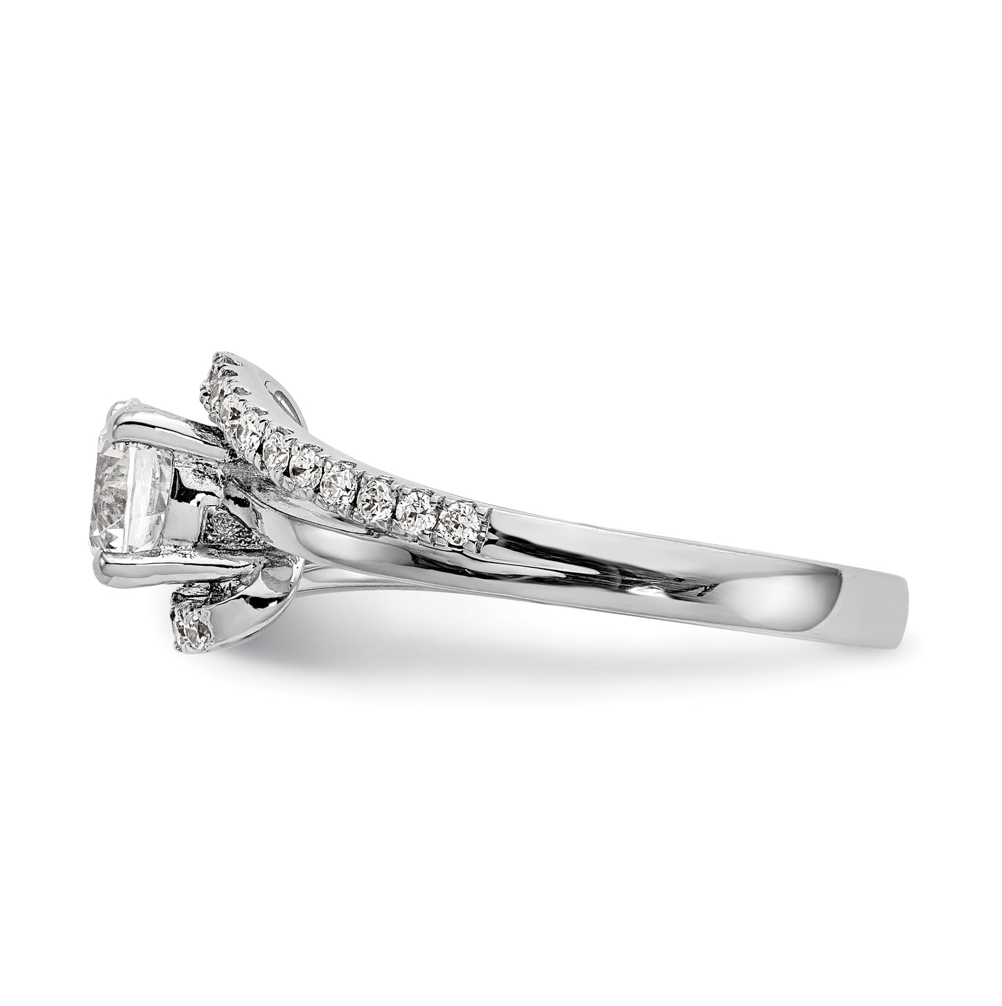 14k White Gold By-Pass (Holds 1 carat (6.5 mm) Round Center) 1/4 carat Diamond Semi-mount Engagement Ring