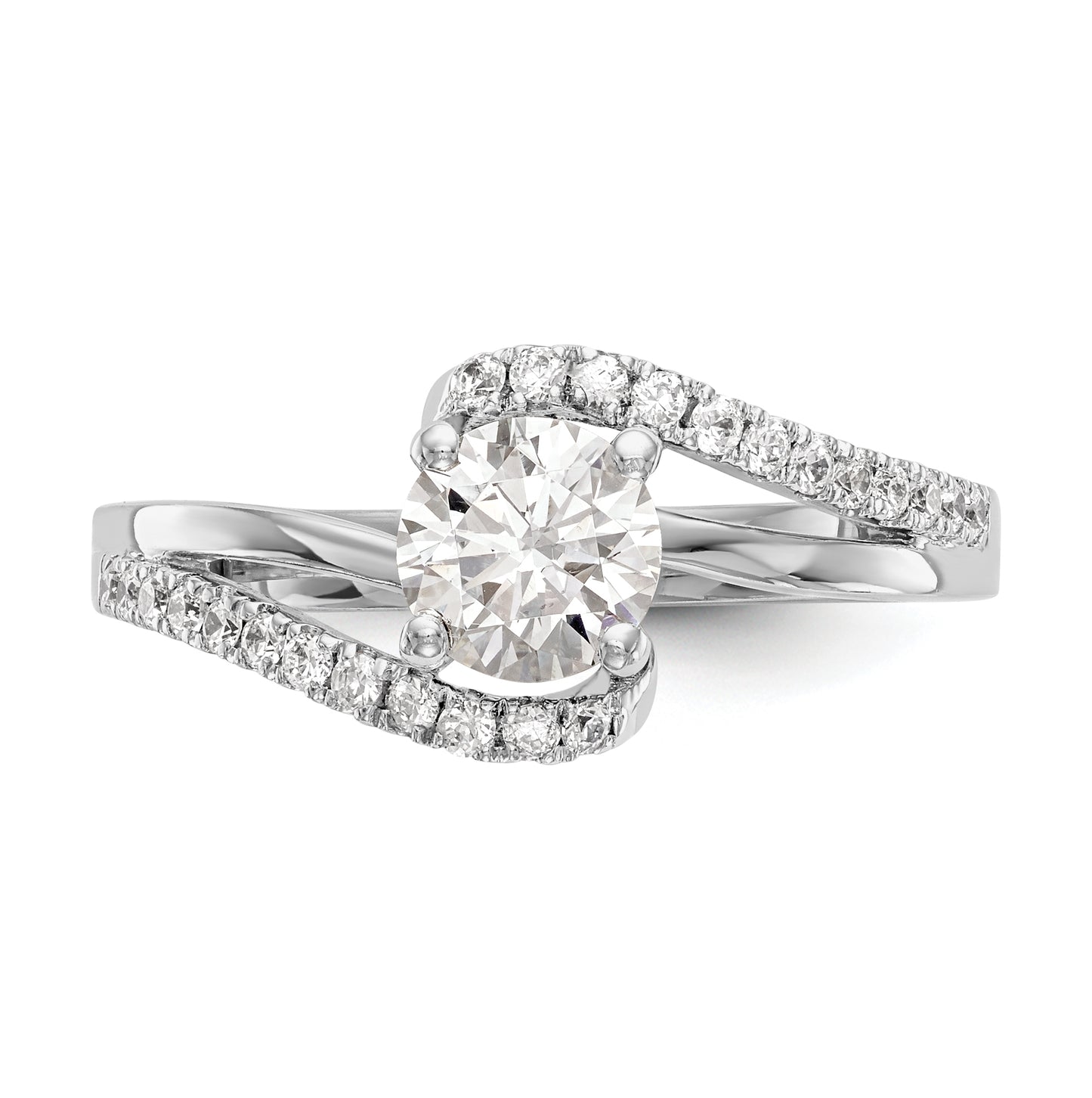 14k White Gold By-Pass (Holds 1 carat (6.5 mm) Round Center) 1/4 carat Diamond Semi-mount Engagement Ring