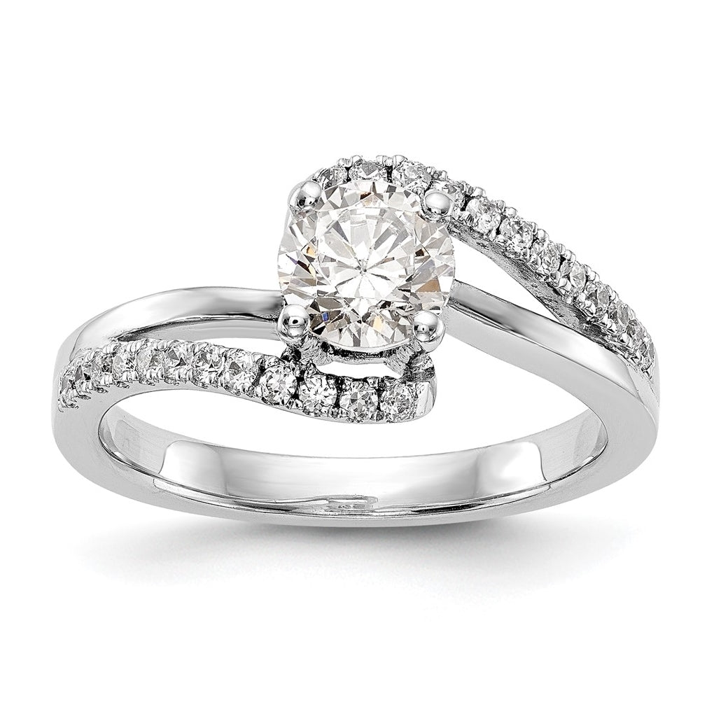 14k White Gold By-Pass (Holds 1 carat (6.5 mm) Round Center) 1/4 carat Diamond Semi-mount Engagement Ring