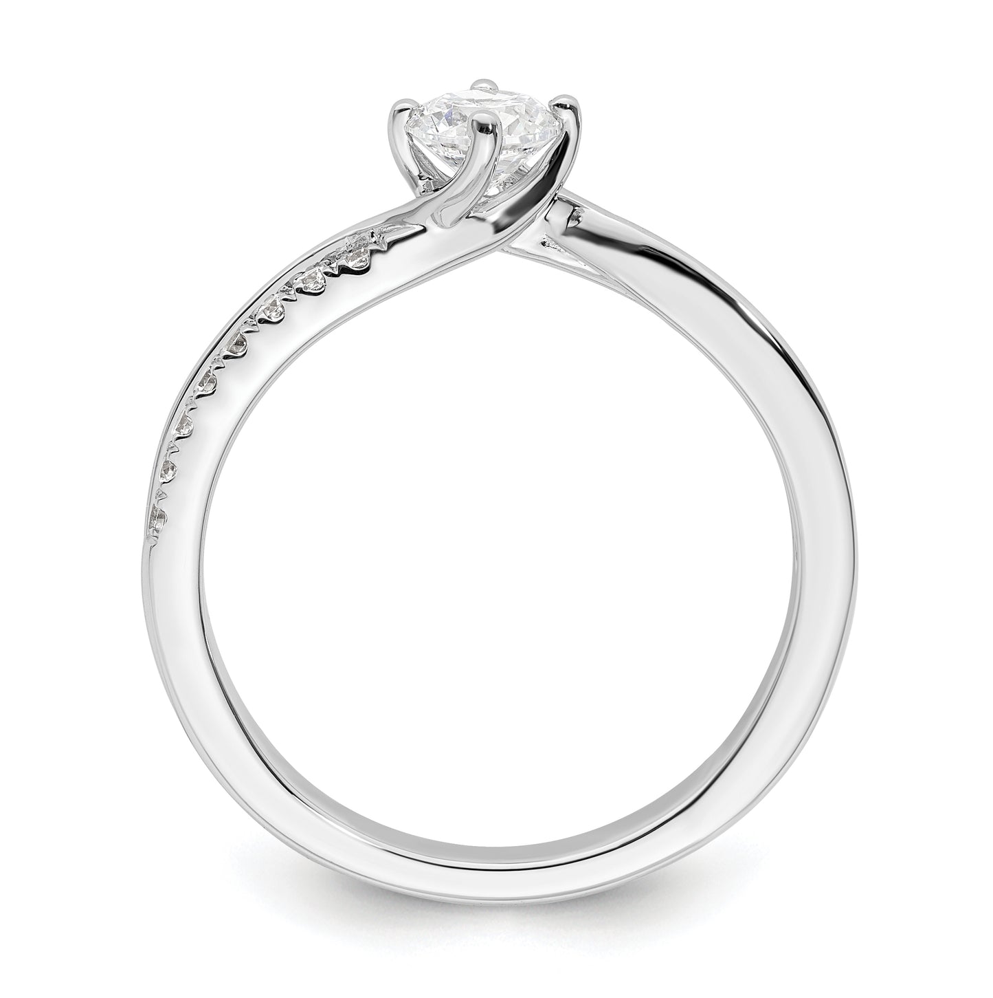 14k White Gold By-Pass (Holds 1/3 carat (4.5mm) Round Center) 1/6 carat Diamond Semi-mount Engagement Ring