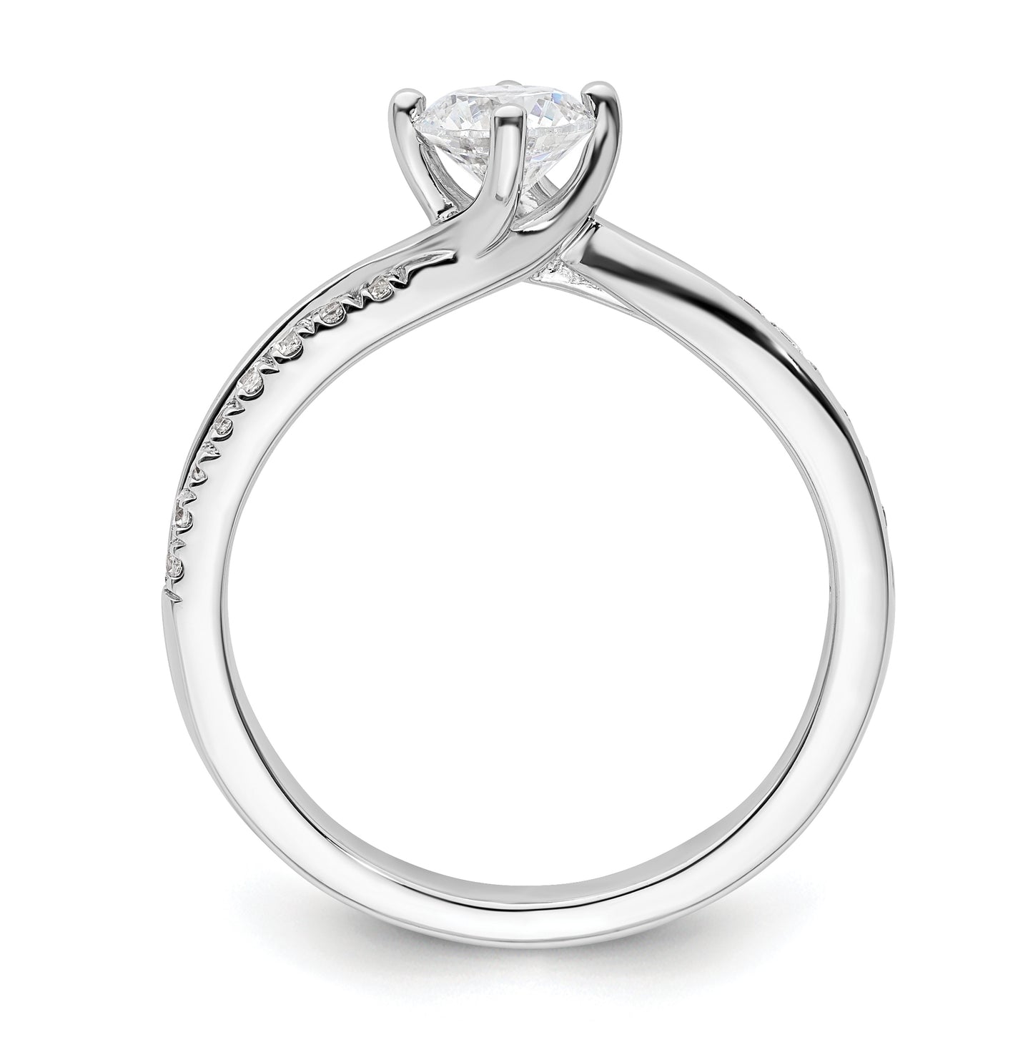14k White Gold By-Pass (Holds 1/2 carat (5.1mm) Round Center) 1/6 carat Diamond Semi-mount Engagement Ring