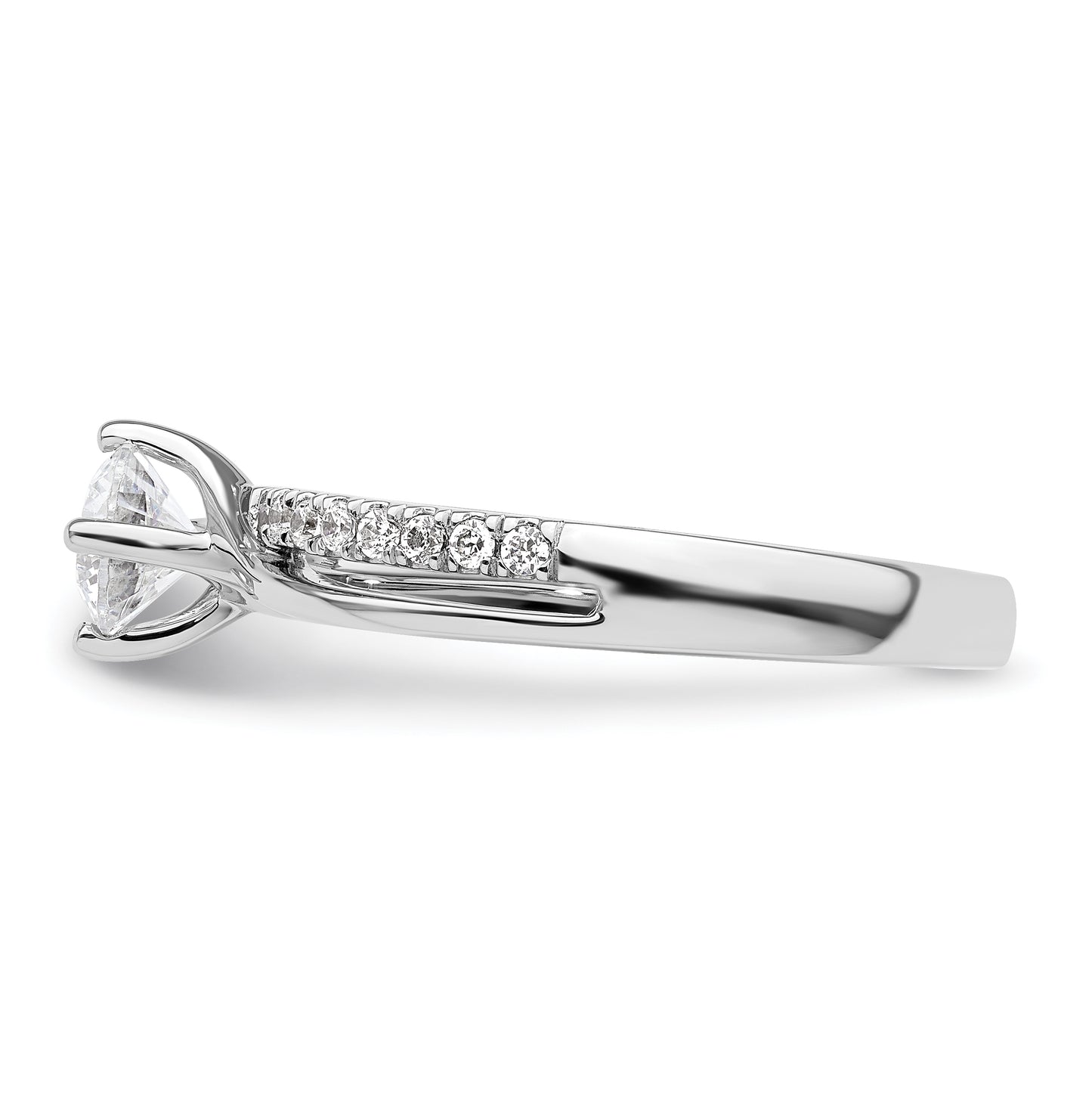14k White Gold By-Pass (Holds 1/2 carat (5.1mm) Round Center) 1/6 carat Diamond Semi-mount Engagement Ring