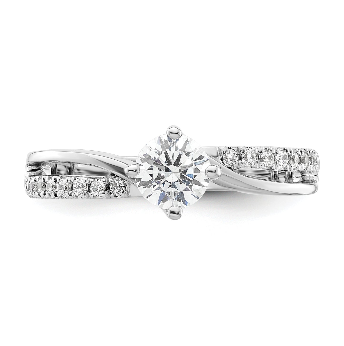 14k White Gold By-Pass (Holds 1/2 carat (5.1mm) Round Center) 1/6 carat Diamond Semi-mount Engagement Ring