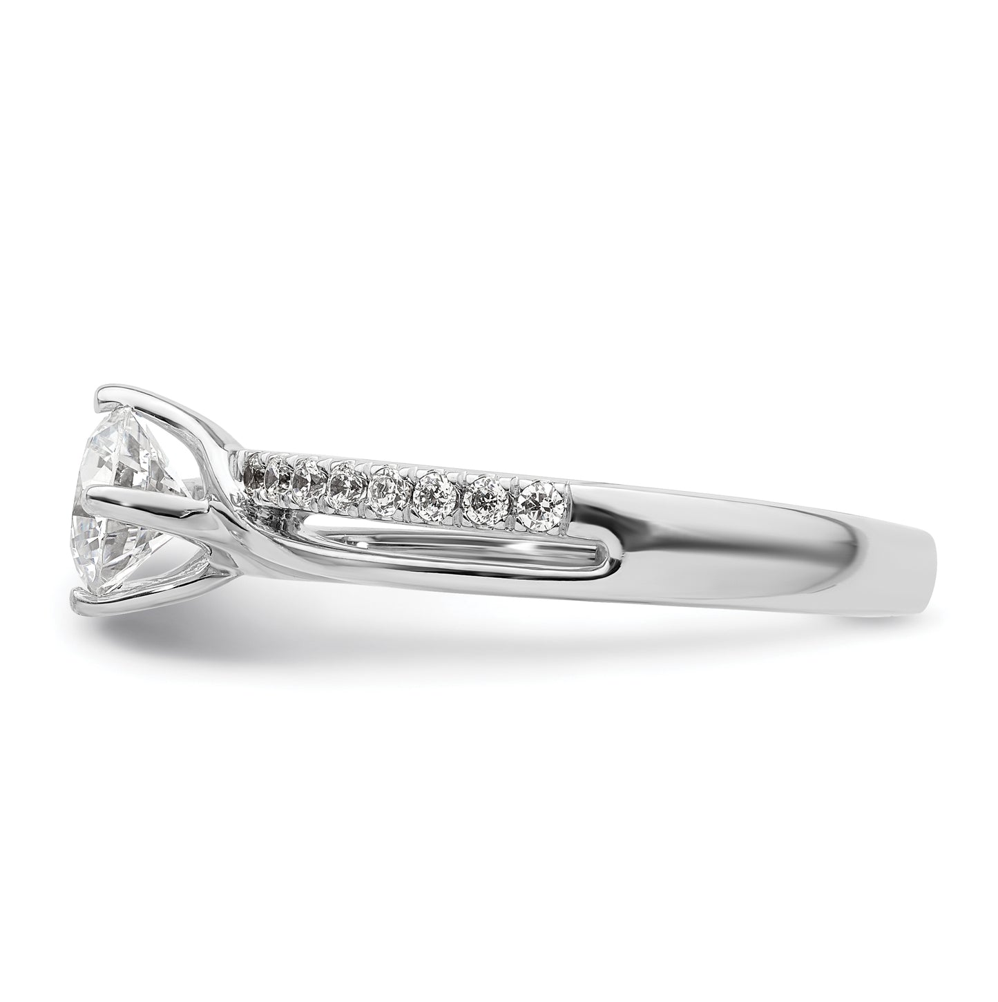 14k White Gold By-Pass (Holds 3/4 carat (5.8mm) Round Center) 1/5 carat Diamond Semi-mount Engagement Ring