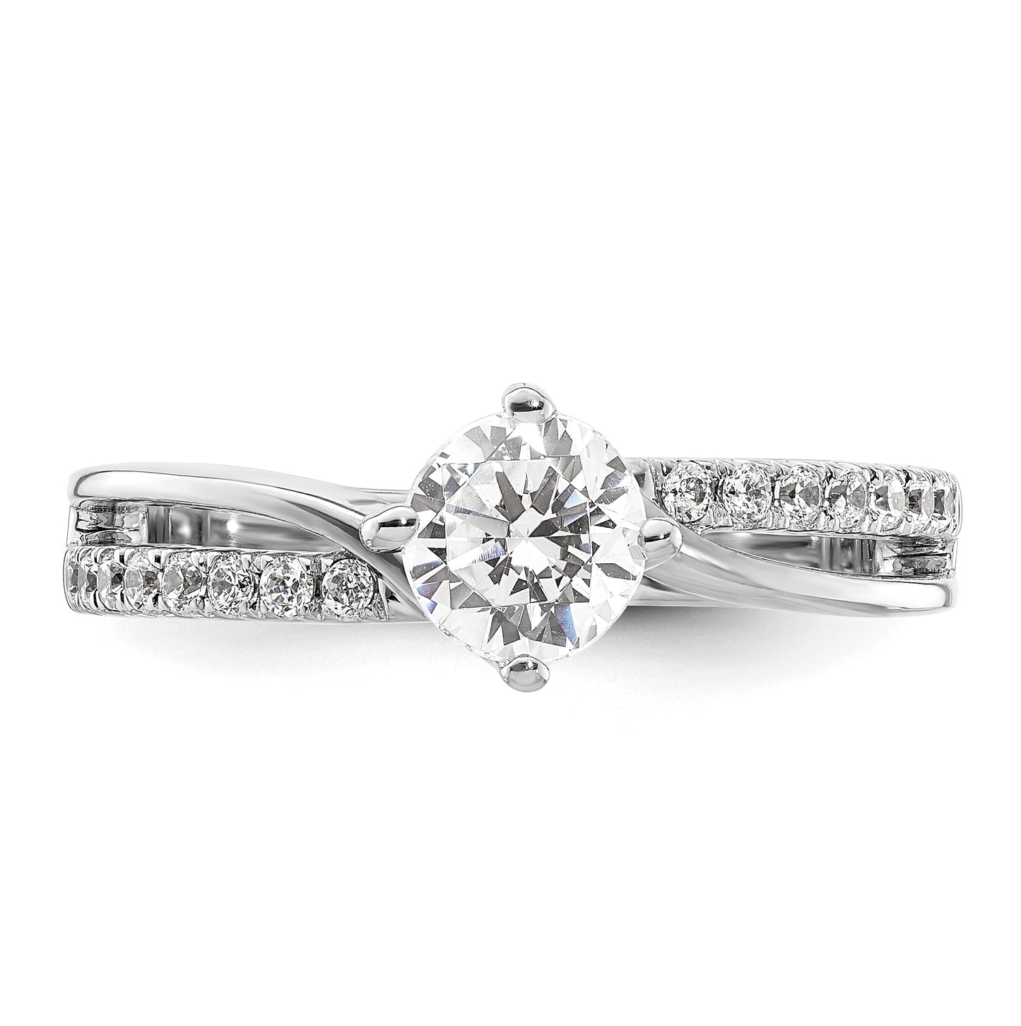 14k White Gold By-Pass (Holds 3/4 carat (5.8mm) Round Center) 1/5 carat Diamond Semi-mount Engagement Ring