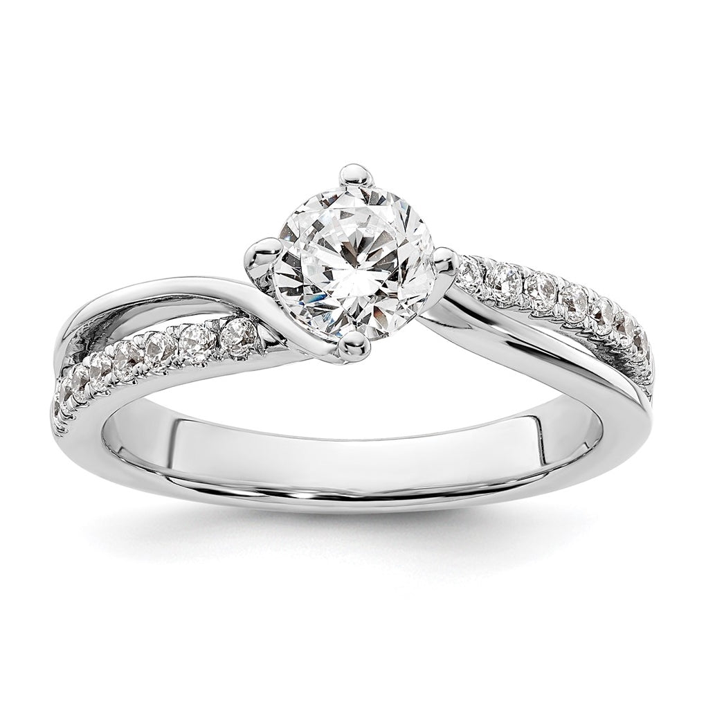 14k White Gold By-Pass (Holds 3/4 carat (5.8mm) Round Center) 1/5 carat Diamond Semi-mount Engagement Ring