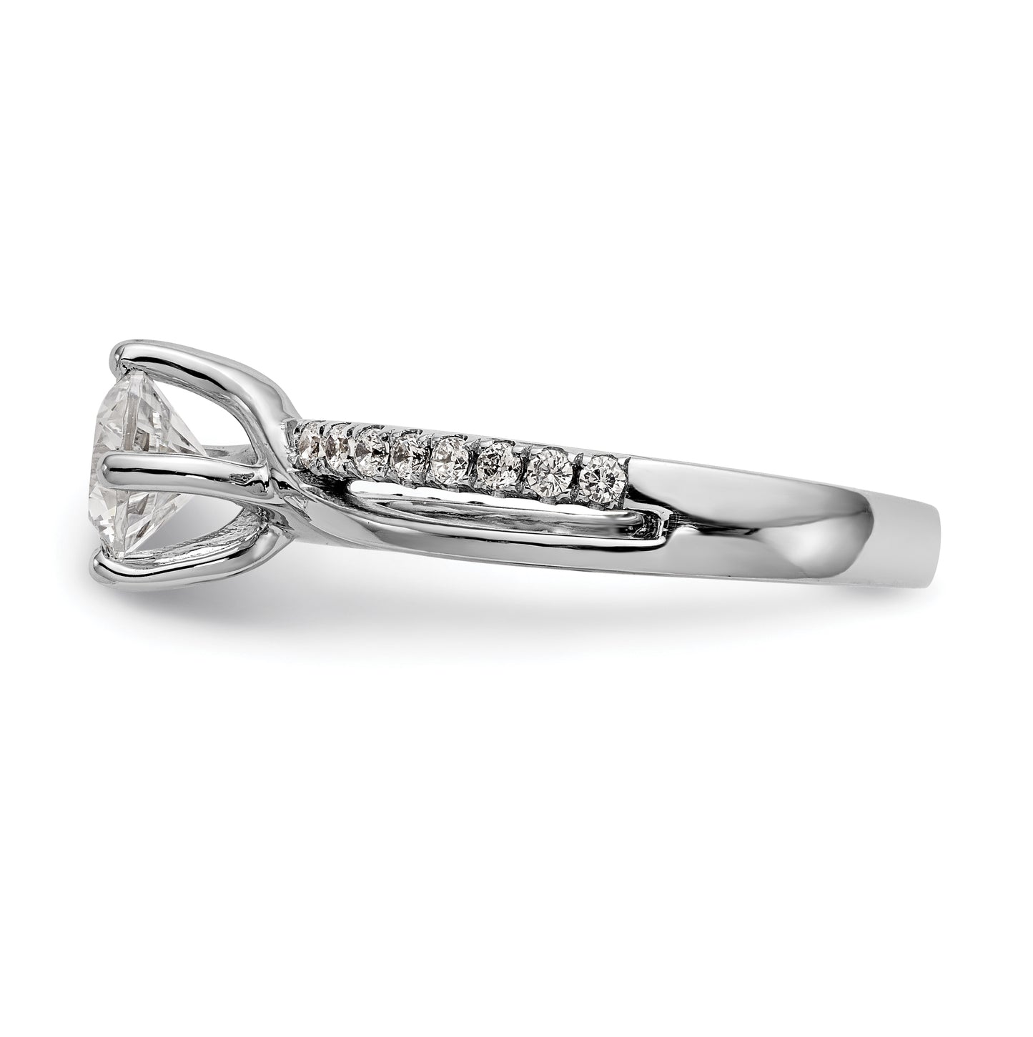 14k White Gold By-Pass (Holds 1 carat (6.5mm) Round Center) 1/4 carat Diamond Semi-mount Engagement Ring