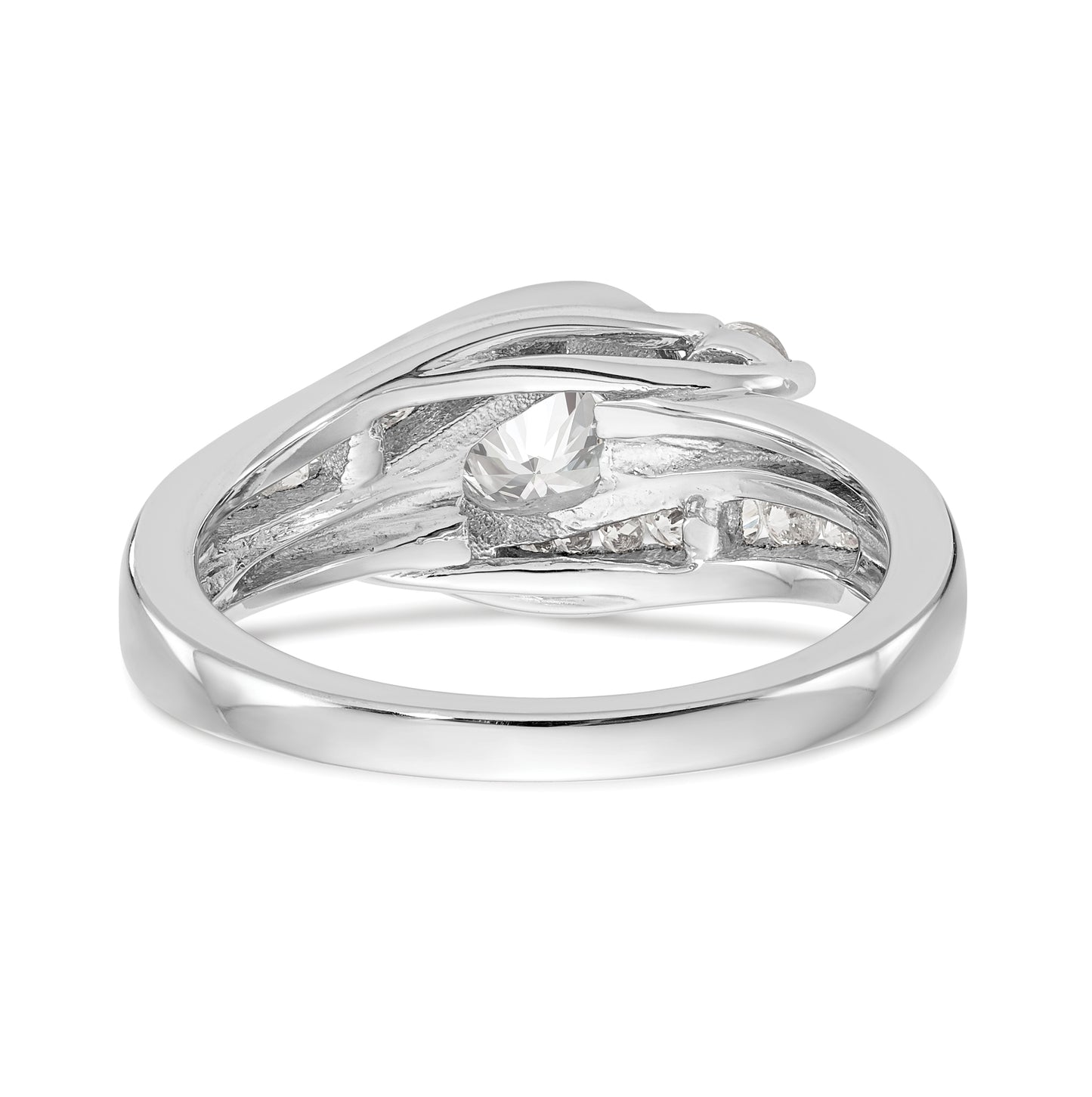 14k White Gold By-Pass (Holds 3/4 carat (5.8mm) Round Center Half-Bezel) 3/8 carat Diamond Semi-Mount Engagement Ring