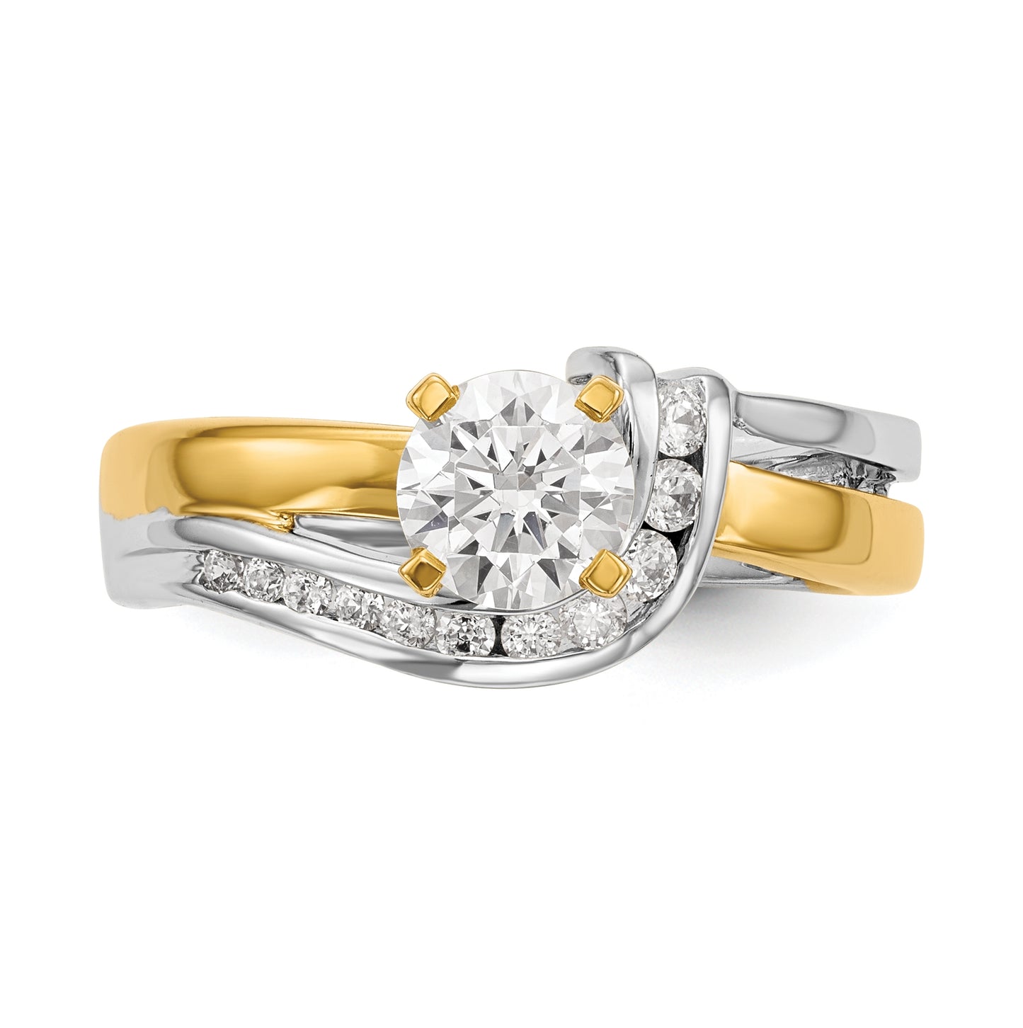 14k Two-tone By-Pass Peg Set 1/5 carat Diamond Semi-mount Engagement Ring