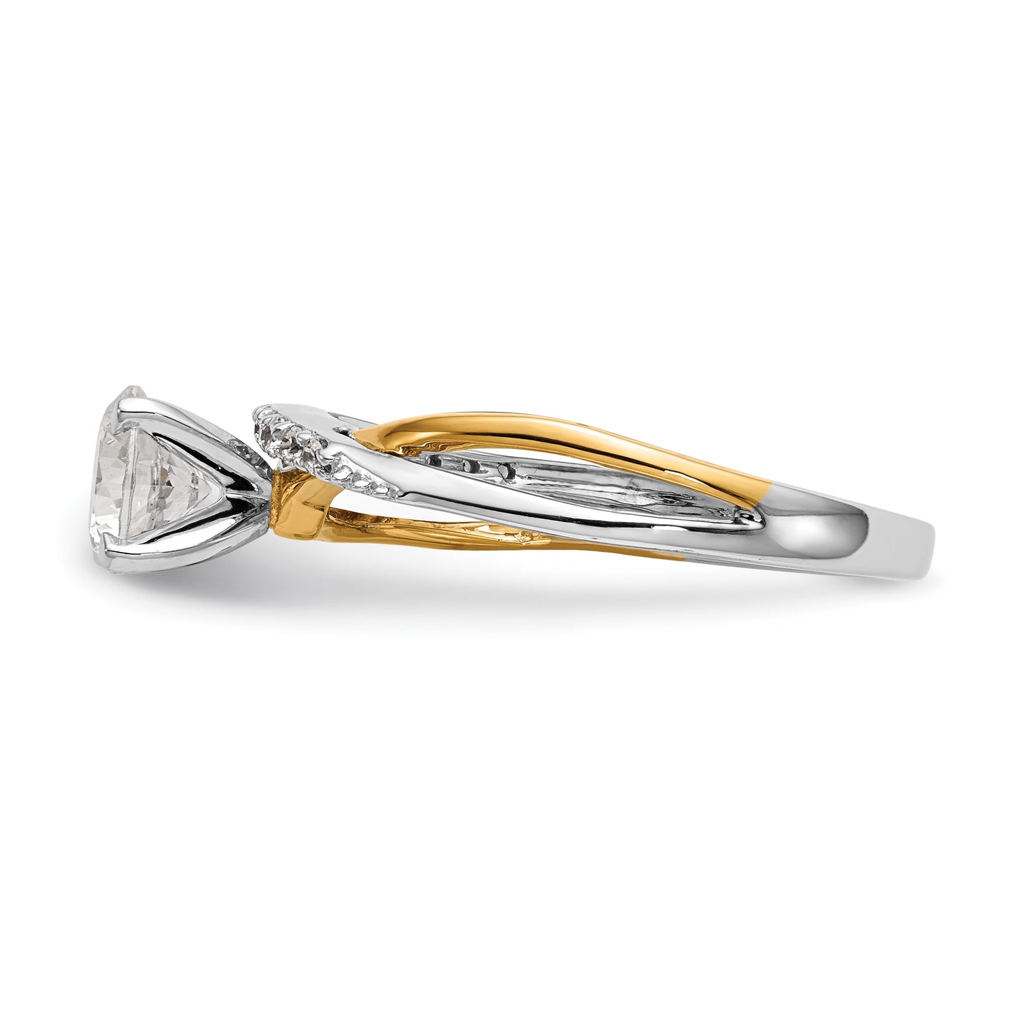 14k Two-tone By-Pass Peg Set 1/8 carat Diamond Semi-mount Engagement Ring
