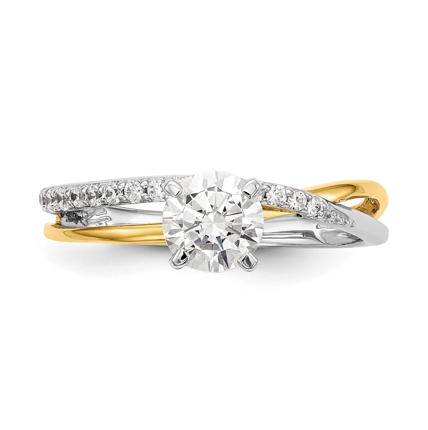 14k Two-tone By-Pass Peg Set 1/8 carat Diamond Semi-mount Engagement Ring