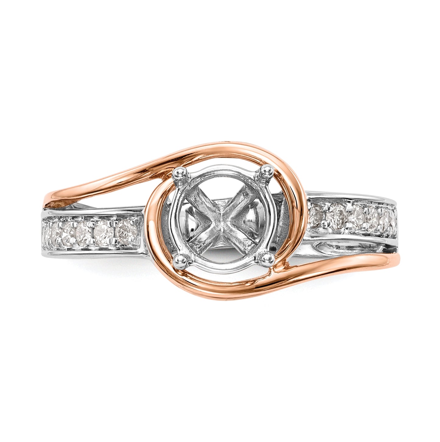 14k Two-tone By-Pass Peg Set 1/5ct Diamond Semi-mount Engagement Ring