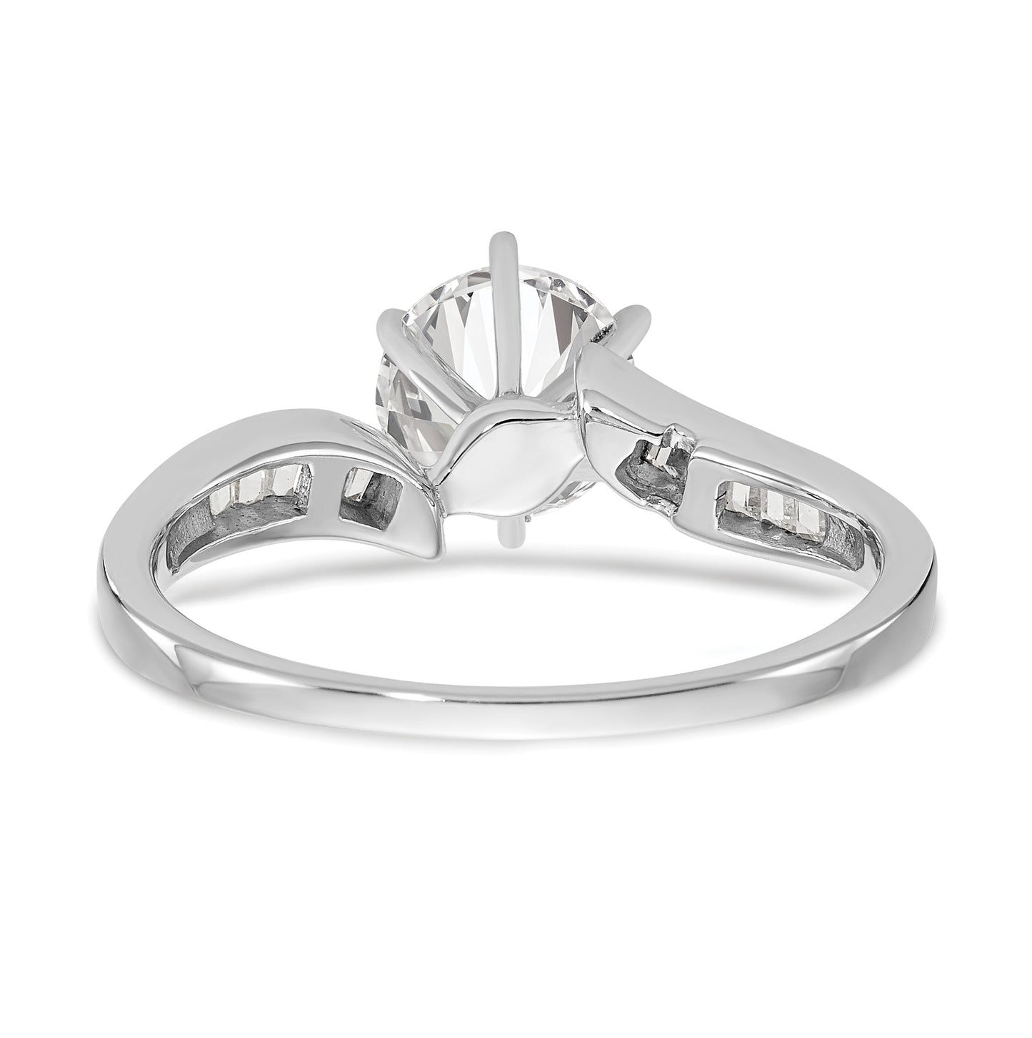 14k White Gold By-Pass Peg Set 1/8 carat Baguette Diamond Semi-mount Engagement Ring