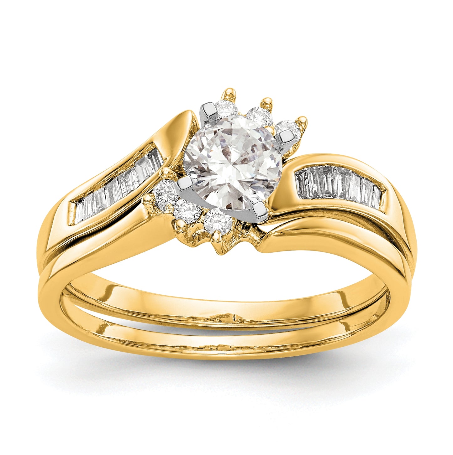14k Yellow Gold Peg Set Diamond Semi-mount By-Pass Engagement Ring