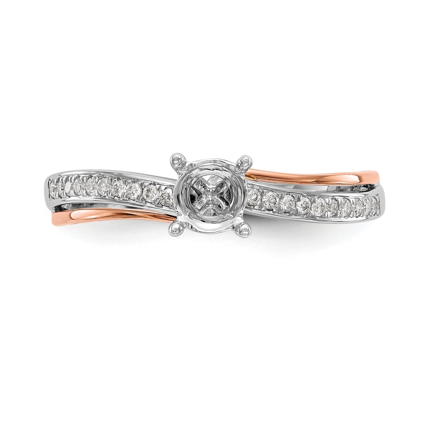 14k Two-tone By-Pass Peg Set 1/10 carat Diamond Semi-mount Engagement Ring