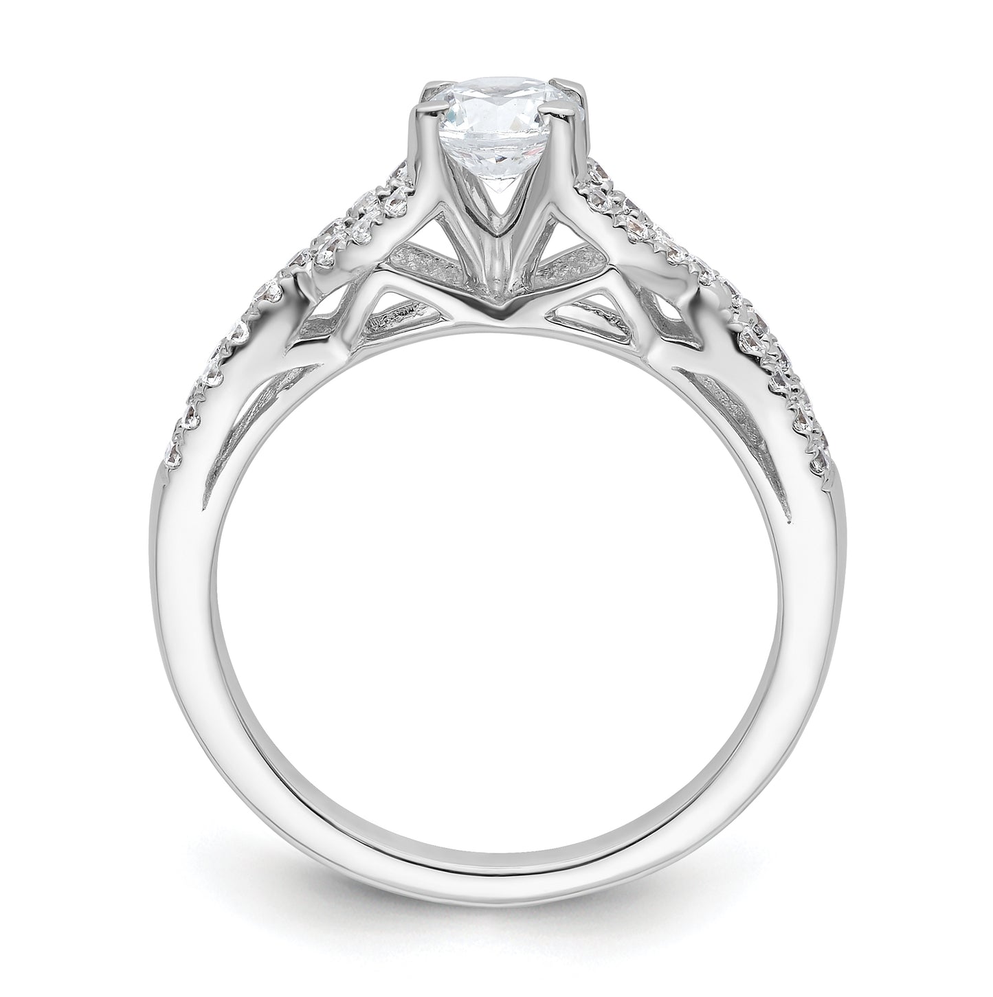 14k White Gold Criss-Cross (Holds 1/4 carat (4.1mm) Round Center) 1/4 carat Diamond Semi-mount Engagement Ring