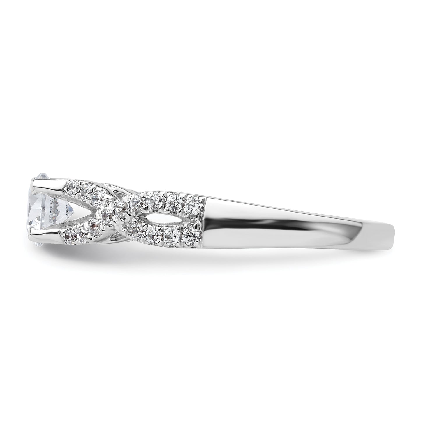 14k White Gold Criss-Cross (Holds 1/4 carat (4.1mm) Round Center) 1/4 carat Diamond Semi-mount Engagement Ring