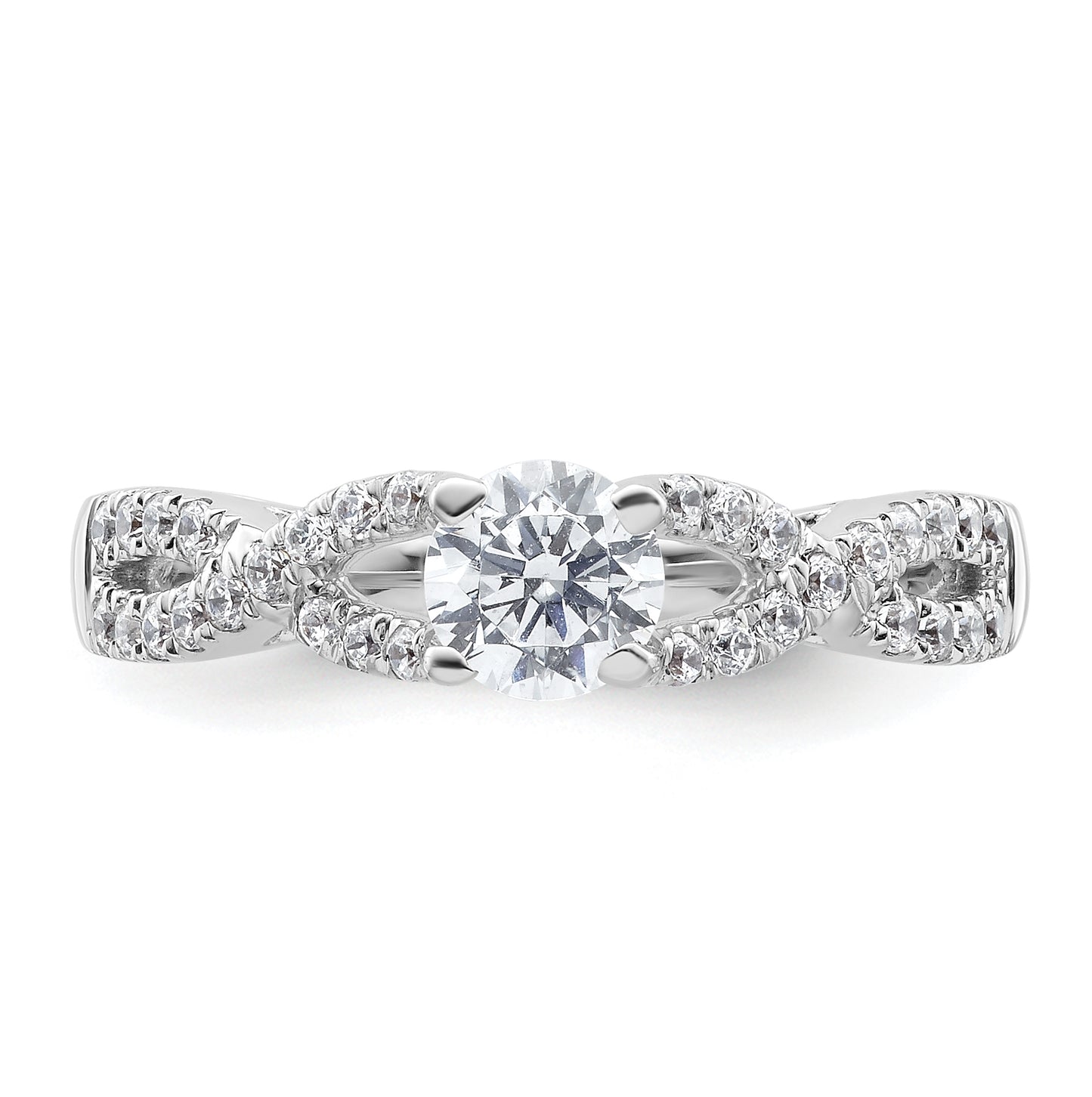 14k White Gold Criss-Cross (Holds 1/4 carat (4.1mm) Round Center) 1/4 carat Diamond Semi-mount Engagement Ring
