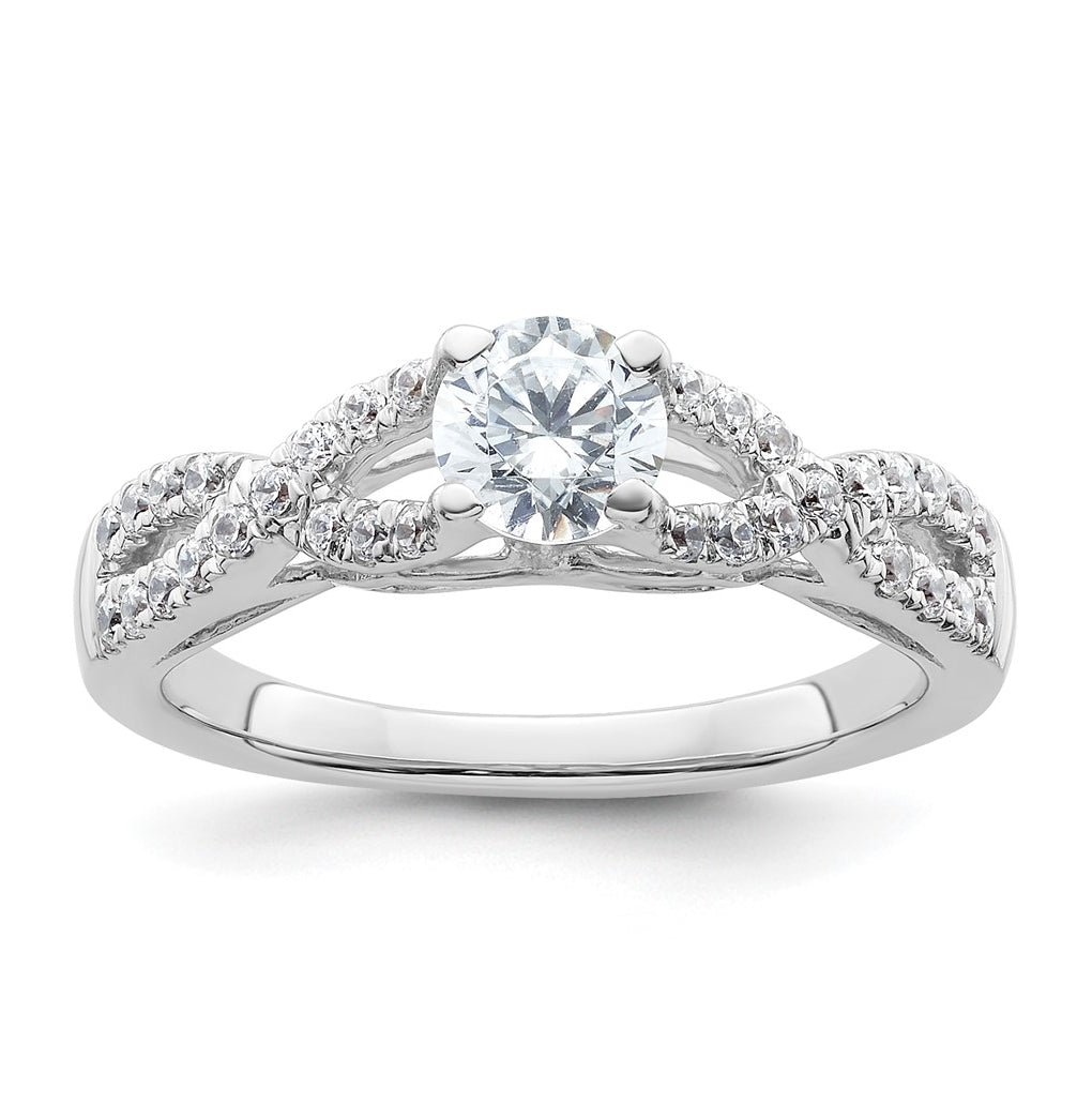 14k White Gold Criss-Cross (Holds 1/4 carat (4.1mm) Round Center) 1/4 carat Diamond Semi-mount Engagement Ring
