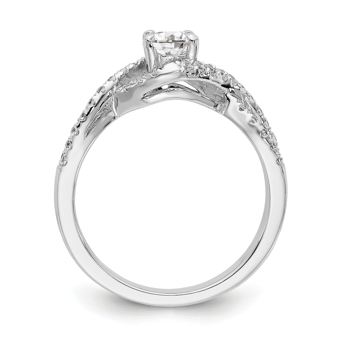 14k White Gold Criss-Cross (Holds 1/2 carat (5.2mm) Round Center) 3/8 carat Diamond Semi-mount Engagement Ring