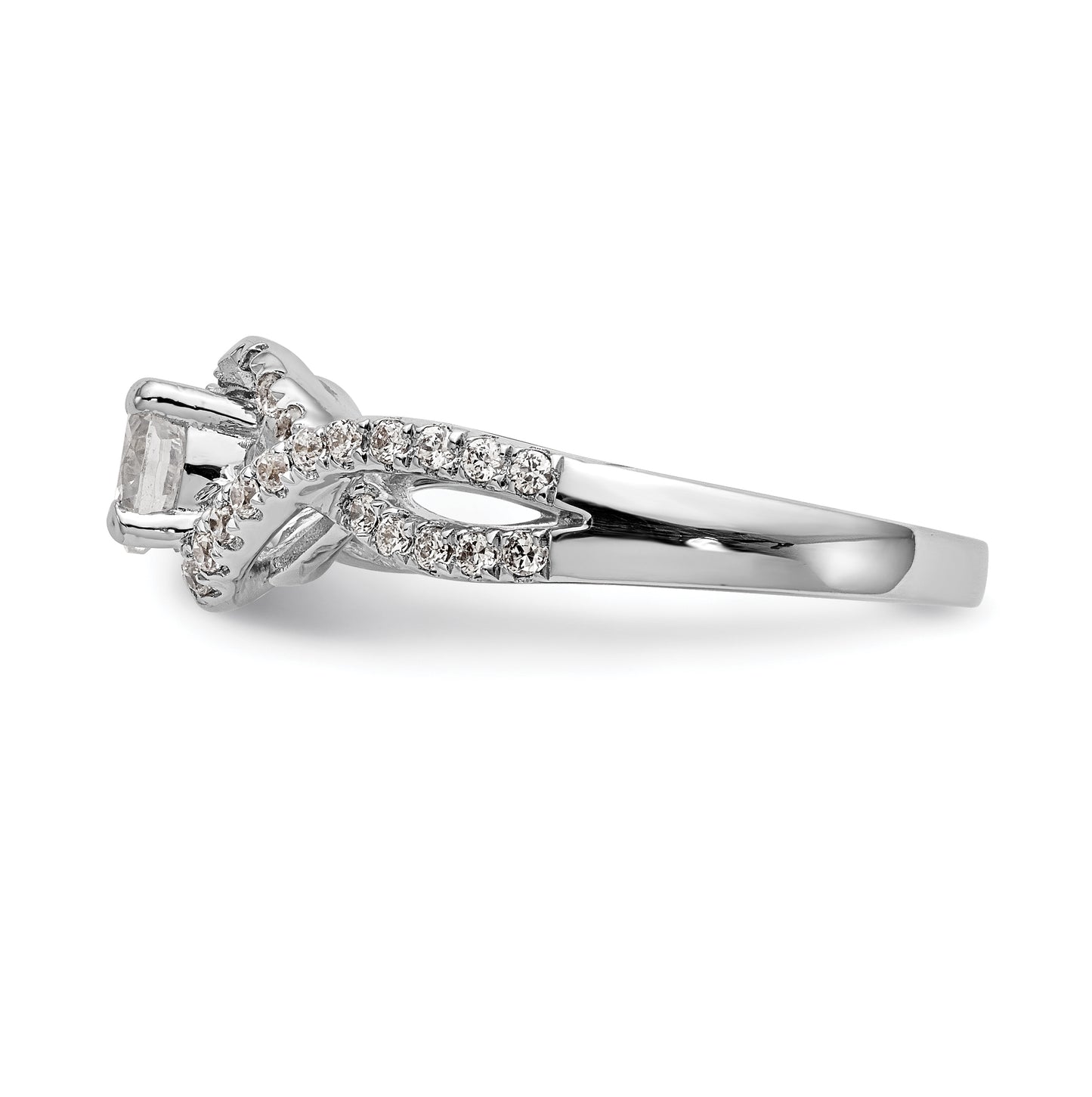 14k White Gold Criss-Cross (Holds 1/2 carat (5.2mm) Round Center) 3/8 carat Diamond Semi-mount Engagement Ring