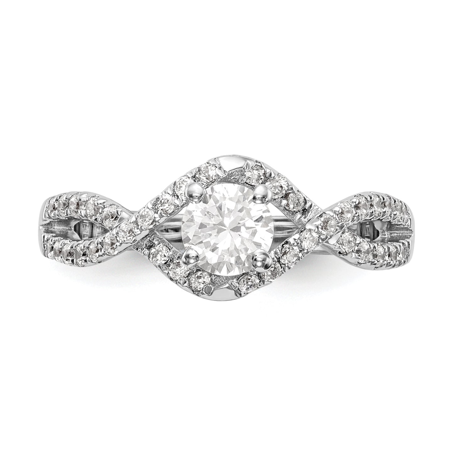14k White Gold Criss-Cross (Holds 1/2 carat (5.2mm) Round Center) 3/8 carat Diamond Semi-mount Engagement Ring