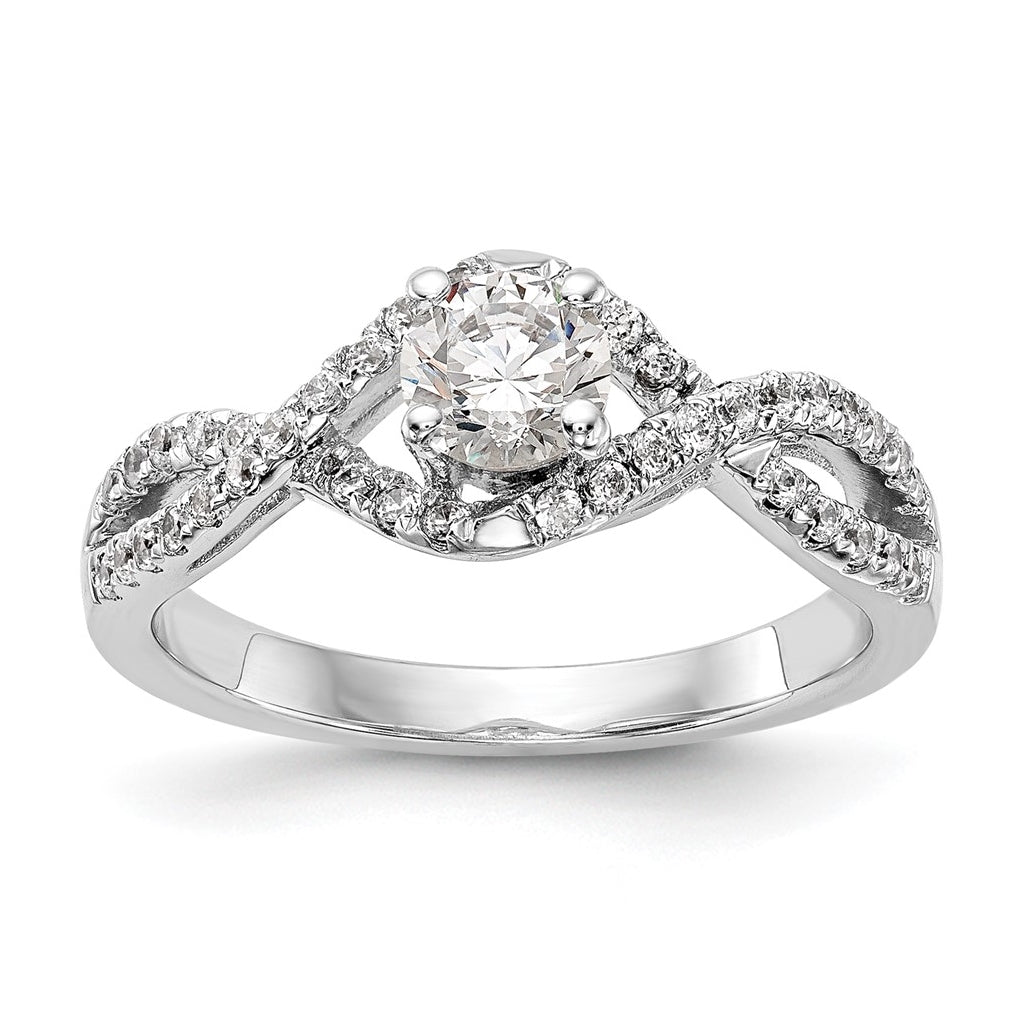 14k White Gold Criss-Cross (Holds 1/2 carat (5.2mm) Round Center) 3/8 carat Diamond Semi-mount Engagement Ring