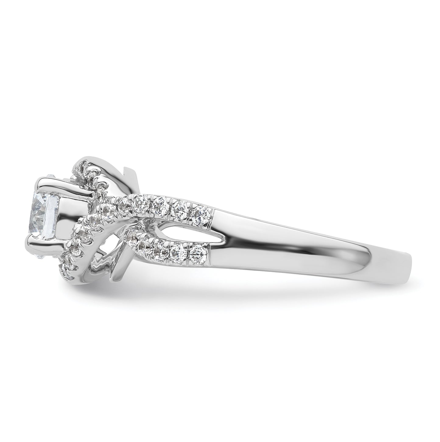 14k White Gold Criss-Cross (Holds 3/4 carat (5.8mm) Round Center) 3.8 carat Diamond Semi-mount Engagement Ring