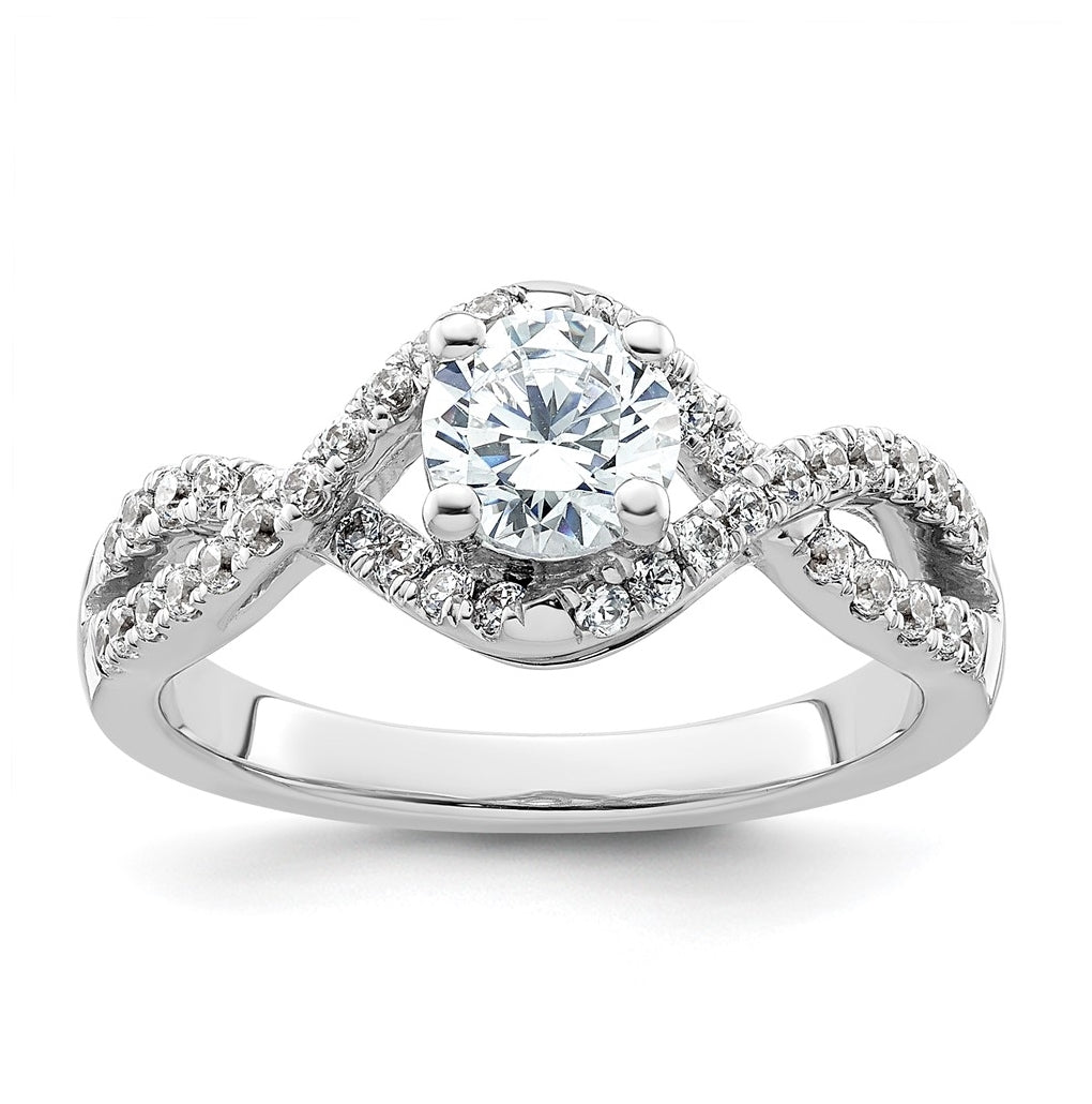 14k White Gold Criss-Cross (Holds 3/4 carat (5.8mm) Round Center) 3.8 carat Diamond Semi-mount Engagement Ring