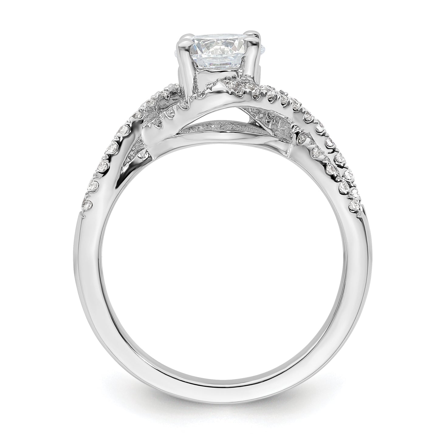 14k White Gold Criss-Cross (Holds 1 ct (6.5mm) Round Center) 3/8 ct Diamond Semi-mount Engagement Ring