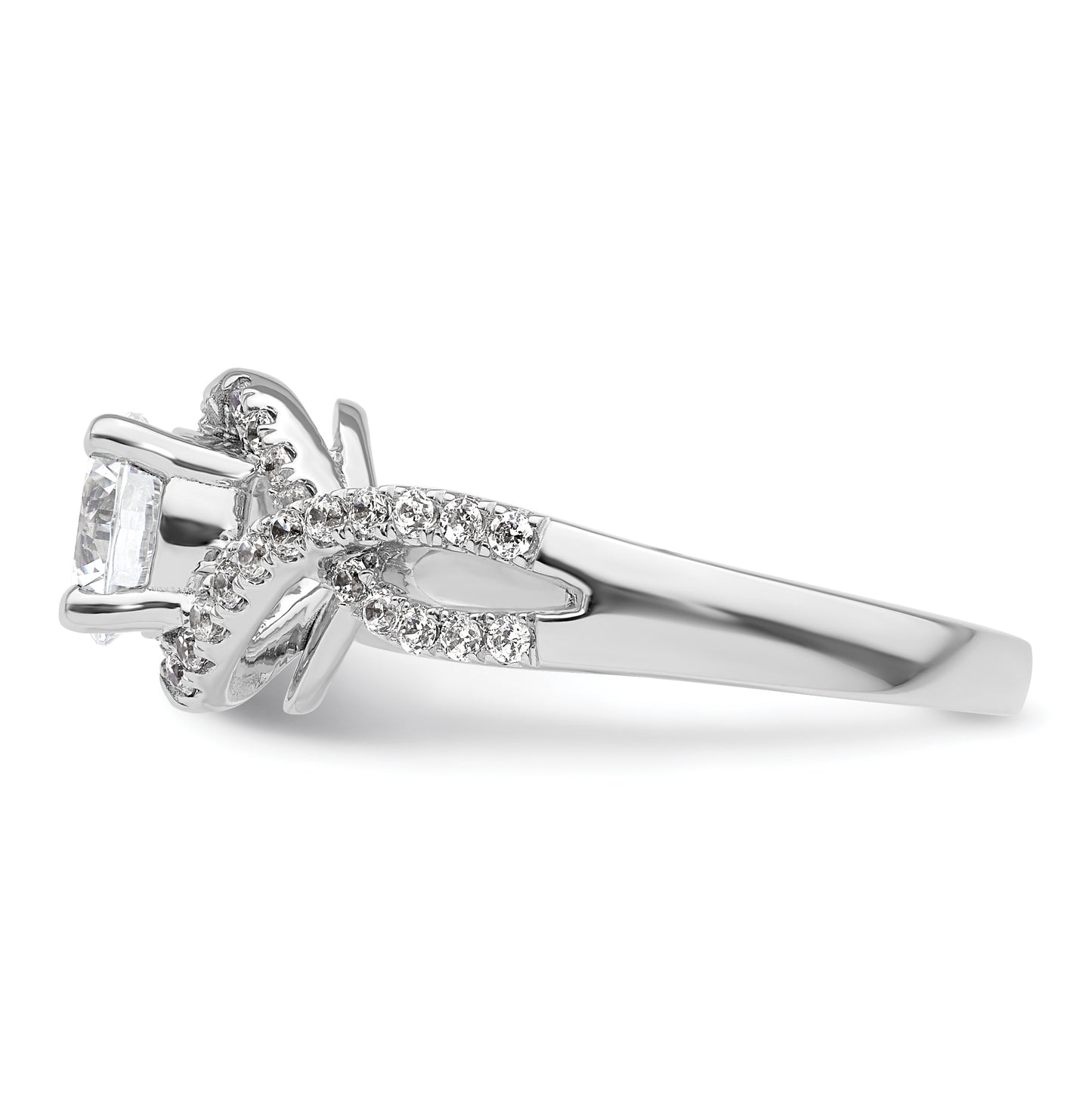 14k White Gold Criss-Cross (Holds 1 ct (6.5mm) Round Center) 3/8 ct Diamond Semi-mount Engagement Ring