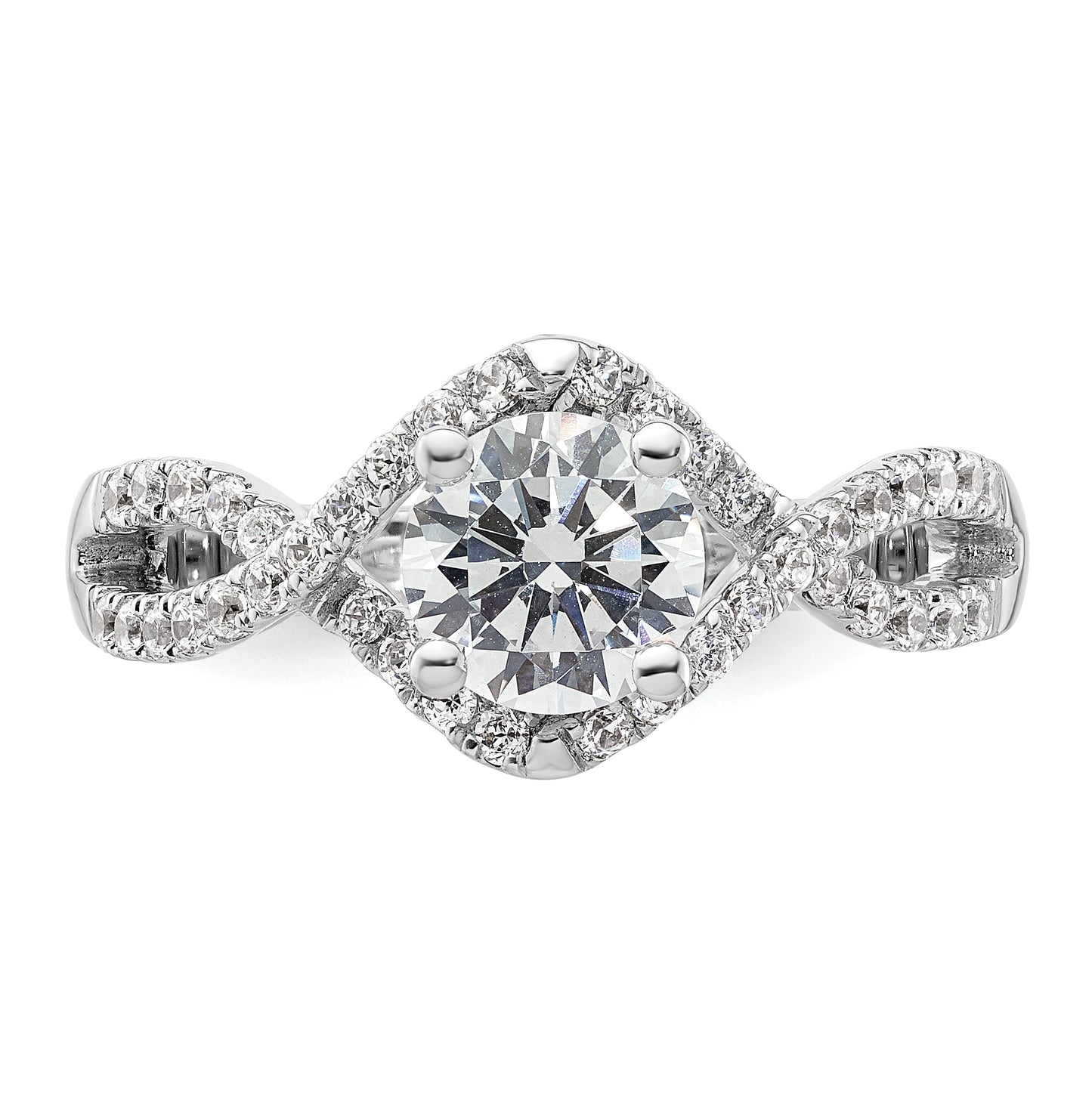 14k White Gold Criss-Cross (Holds 1 ct (6.5mm) Round Center) 3/8 ct Diamond Semi-mount Engagement Ring