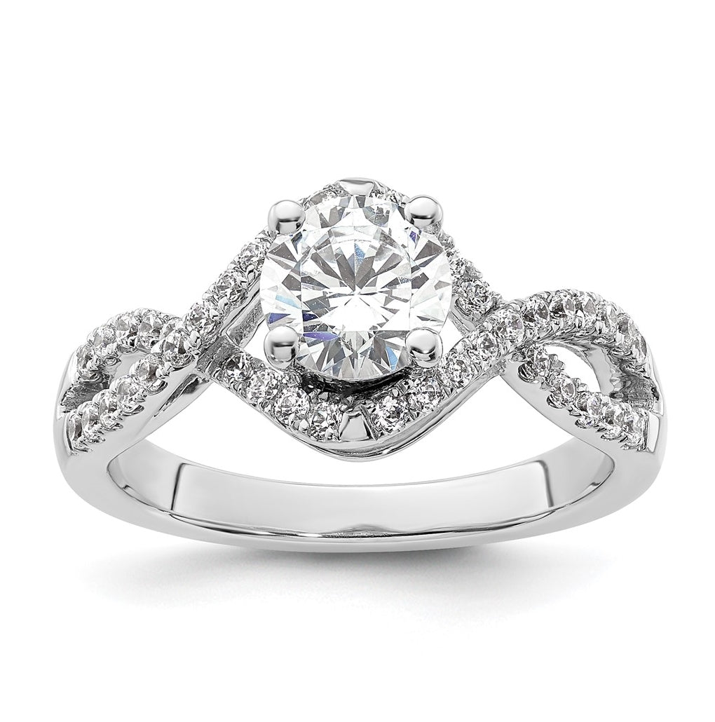 14k White Gold Criss-Cross (Holds 1 ct (6.5mm) Round Center) 3/8 ct Diamond Semi-mount Engagement Ring