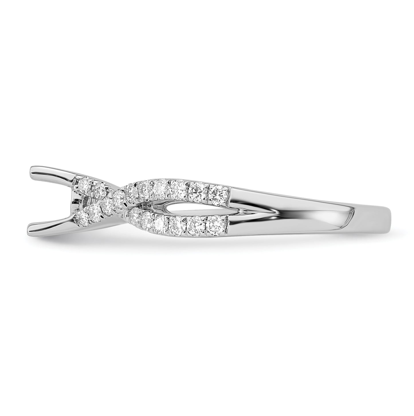 14k White Gold Criss-Cross (Holds 1/2 carat (5.2 mm) Round Center) 1/3 carat Diamond Semi-mount Engagement Ring