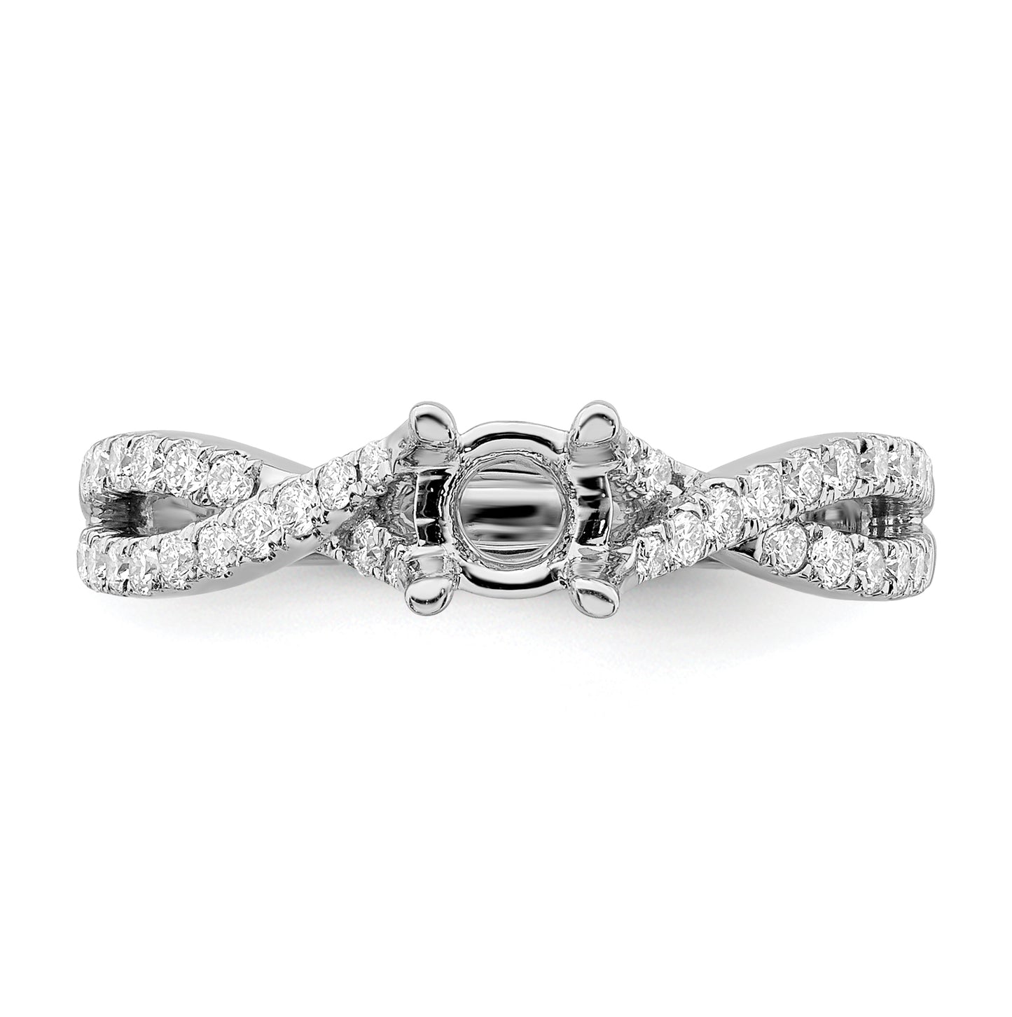 14k White Gold Criss-Cross (Holds 1/2 carat (5.2 mm) Round Center) 1/3 carat Diamond Semi-mount Engagement Ring