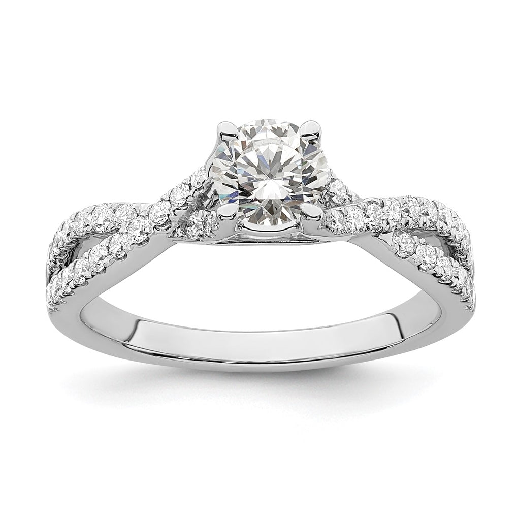 14k White Gold Criss-Cross (Holds 1/2 carat (5.2 mm) Round Center) 1/3 carat Diamond Semi-mount Engagement Ring