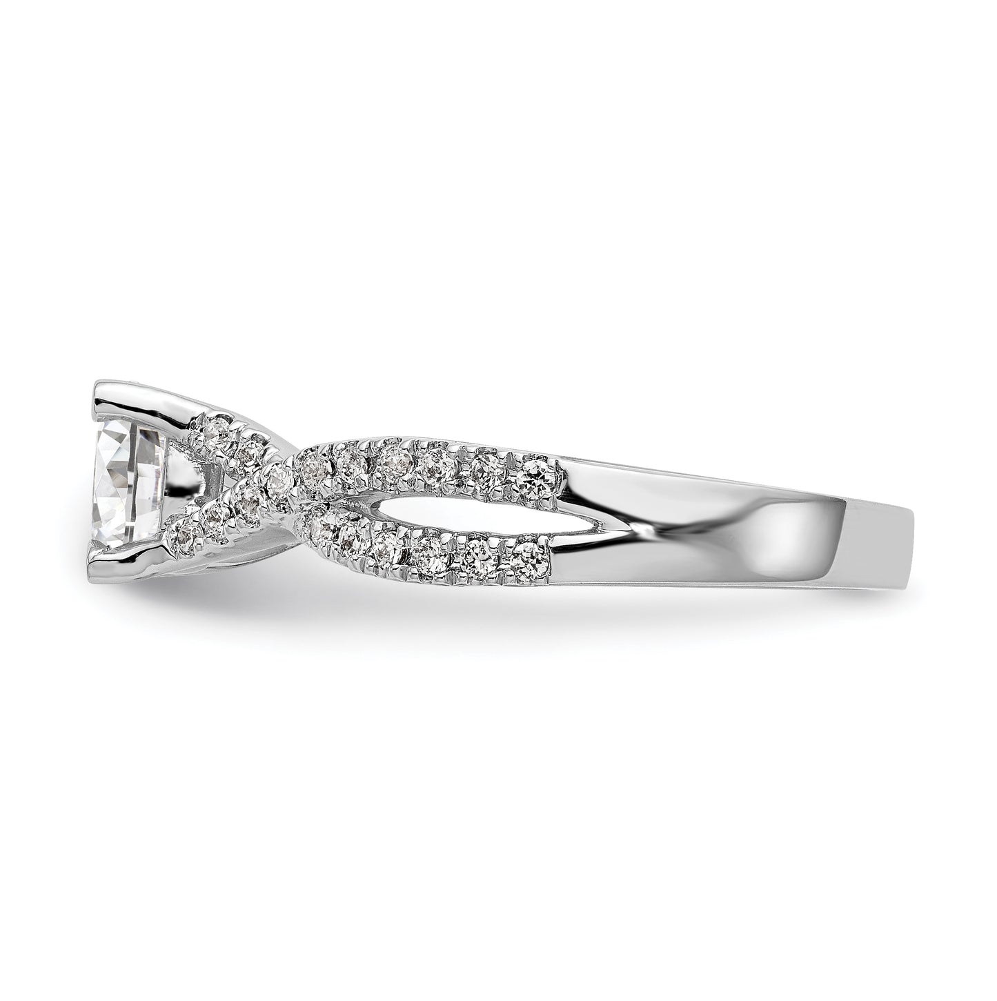 14k White Gold Criss-Cross (Holds 3/4 carat (5.8mm) Round Center) 3/8 carat Diamond Semi-mount Engagement Ring