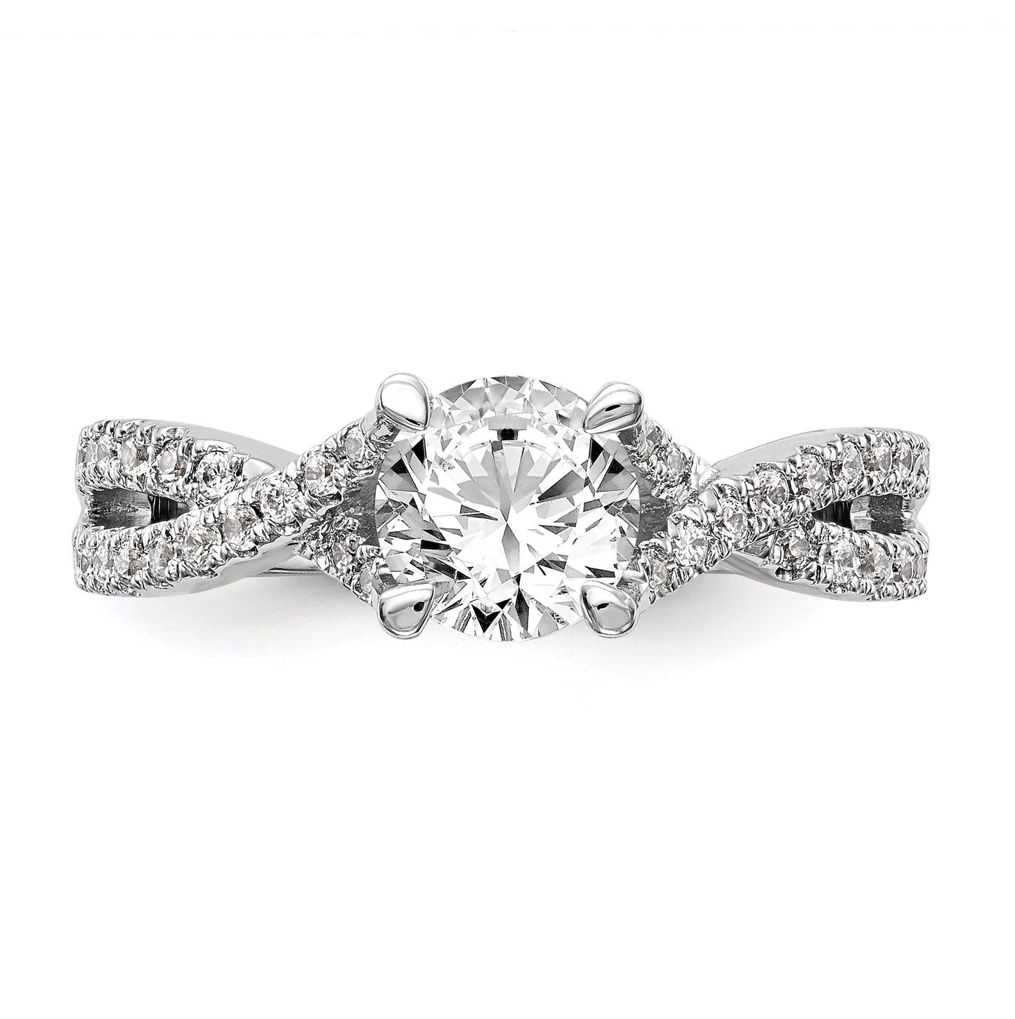 14k White Gold Criss-Cross (Holds 3/4 carat (5.8mm) Round Center) 3/8 carat Diamond Semi-mount Engagement Ring
