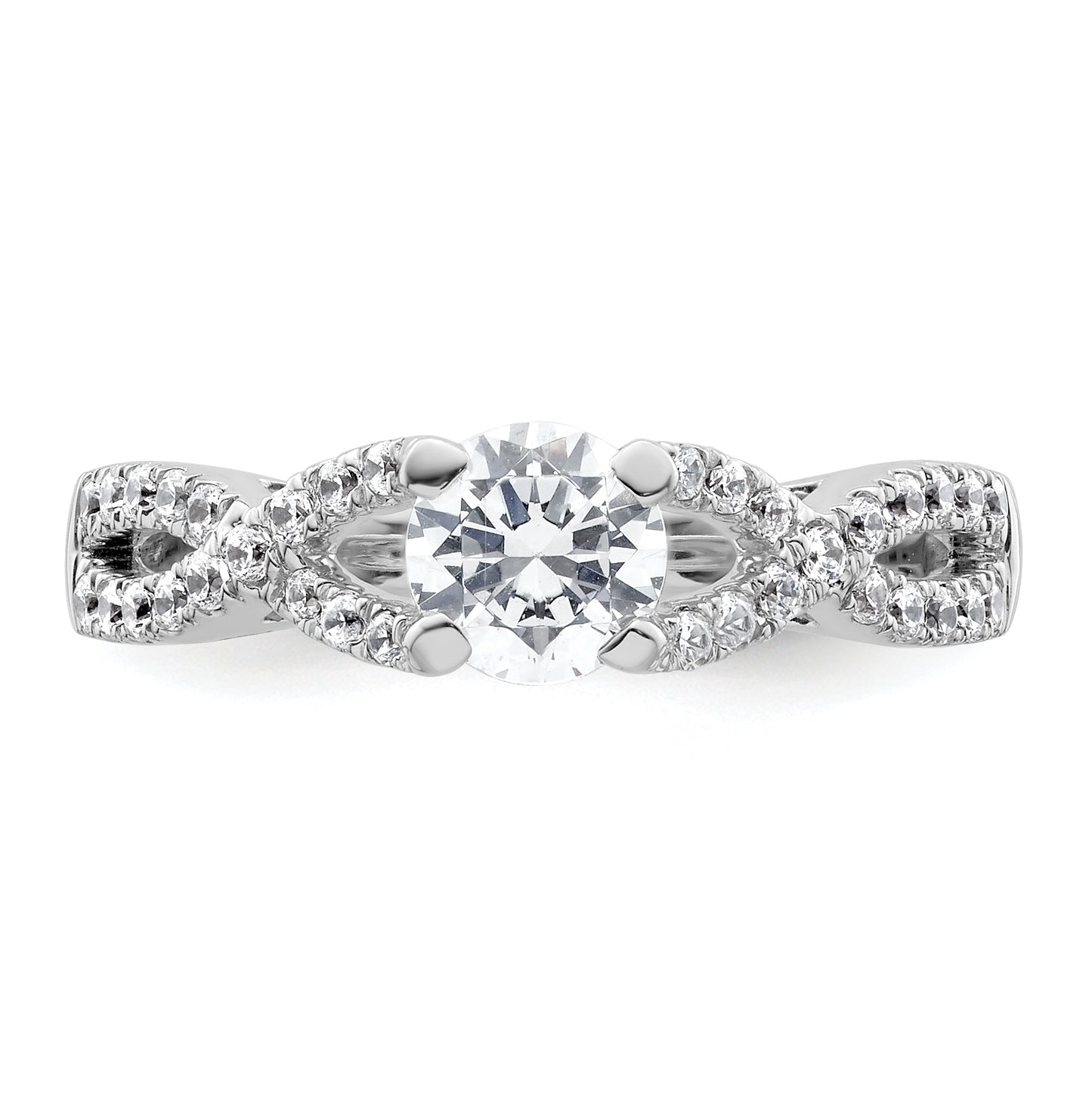 14k White Gold Criss-Cross (Holds 1/2 carat (5.2mm) Round Center) 1/3 carat Diamond Semi-mount Engagement Ring