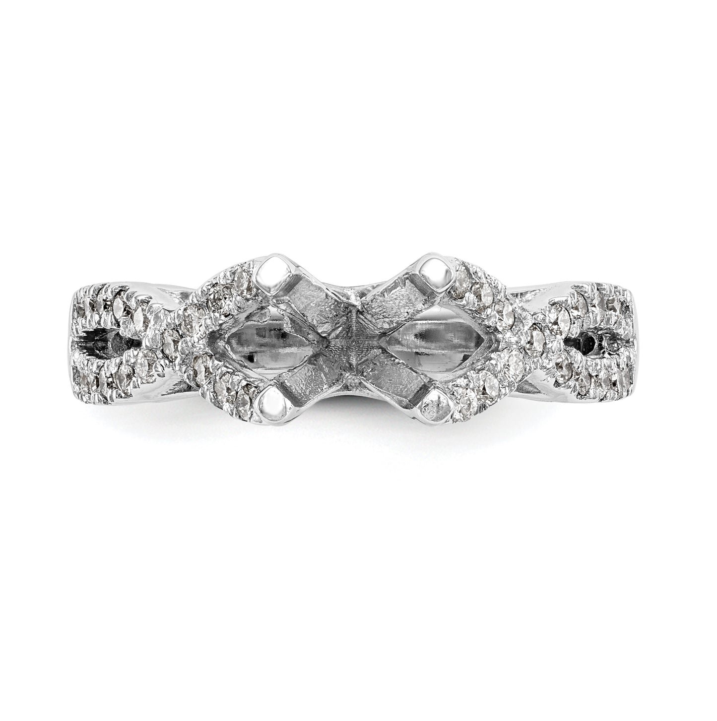 14k White Gold Criss-Cross (Holds 1ct (6.5mm) Round Center) 3/8ct Diamond Semi-mount Engagement Ring