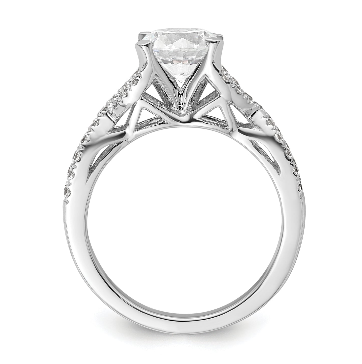 14k White Gold Criss-Cross (Holds 1.5 carat (7.5mm) Round Center) 1/2 carat Diamond Semi-mount Engagement Ring
