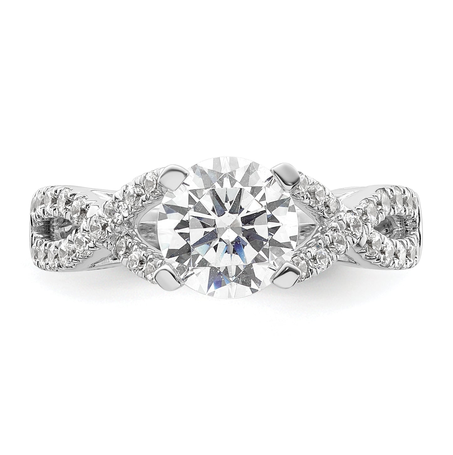 14k White Gold Criss-Cross (Holds 1.5 carat (7.5mm) Round Center) 1/2 carat Diamond Semi-mount Engagement Ring