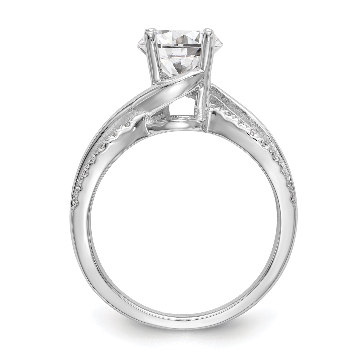 14k White Gold Diamond Round Semi-mount Criss-Cross Engagement Ring