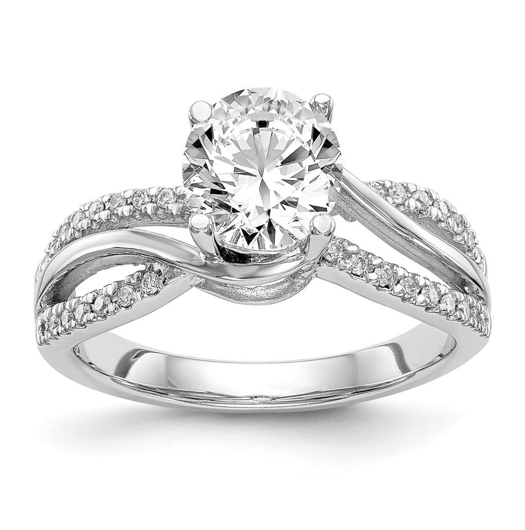 14k White Gold Diamond Round Semi-mount Criss-Cross Engagement Ring
