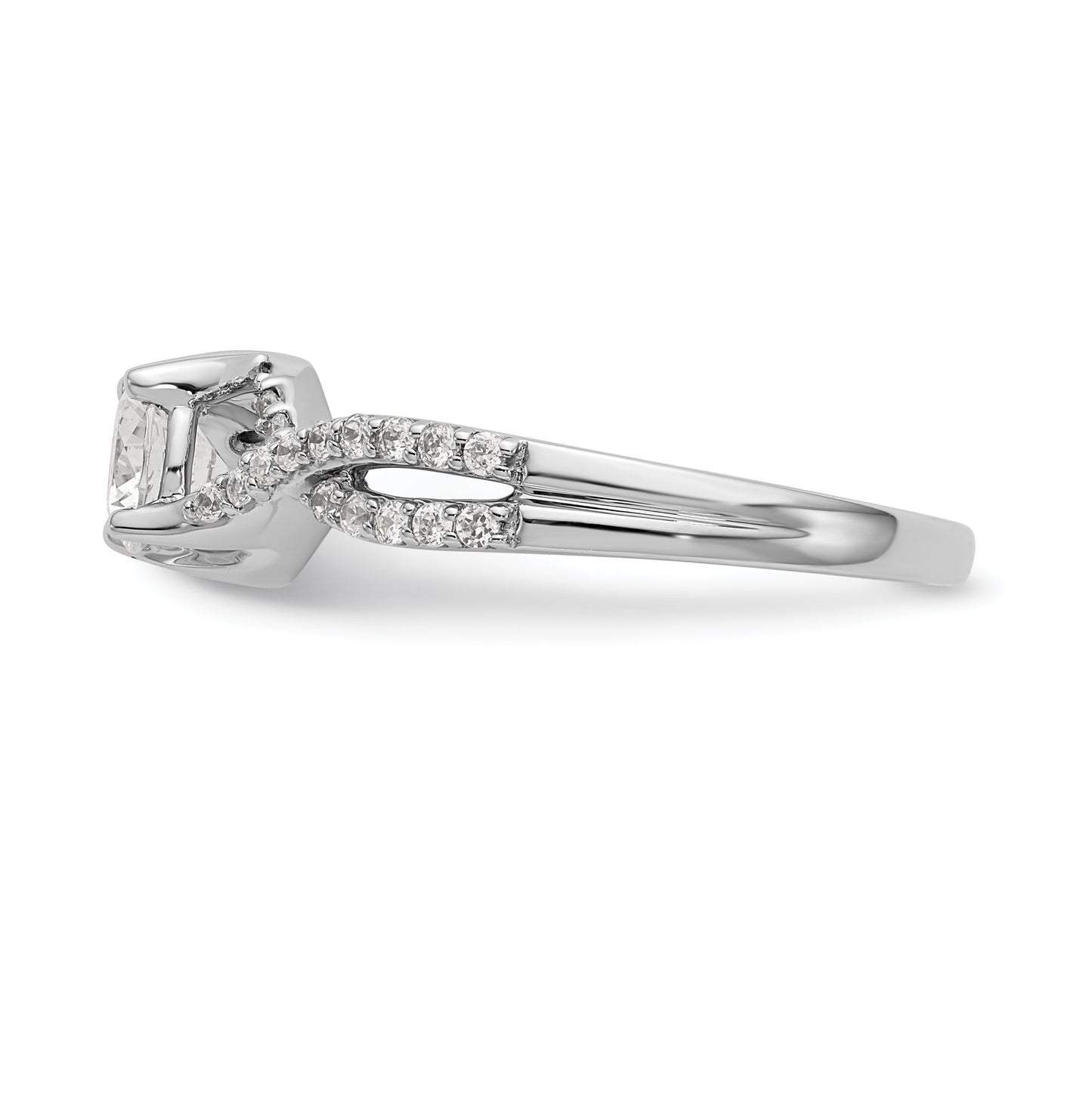 14k White Gold Criss-Cross (Holds 1/2 carat (5.2mm) Round Center) 1/4 carat Diamond Semi-mount Engagement Ring