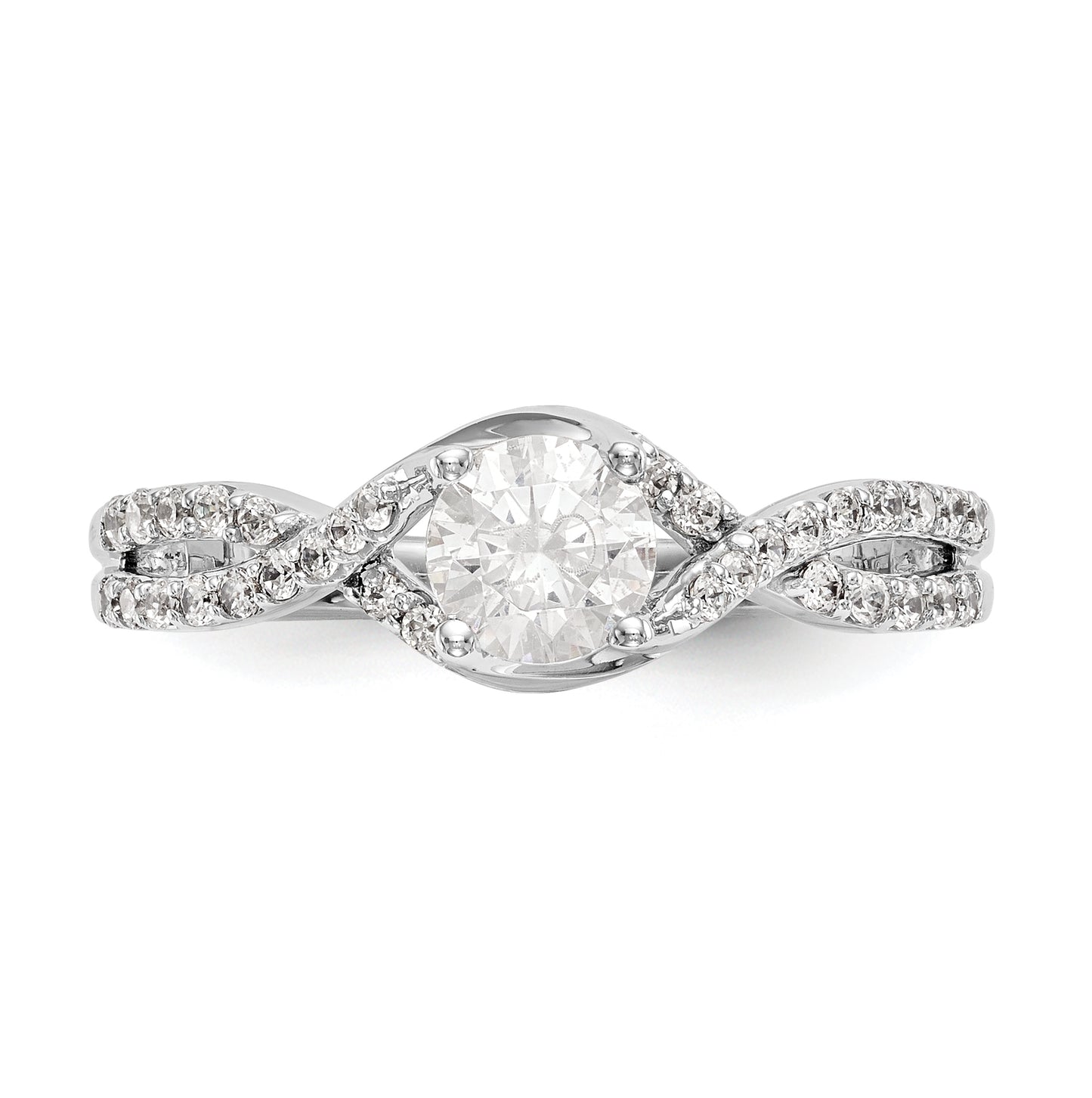 14k White Gold Criss-Cross (Holds 1/2 carat (5.2mm) Round Center) 1/4 carat Diamond Semi-mount Engagement Ring