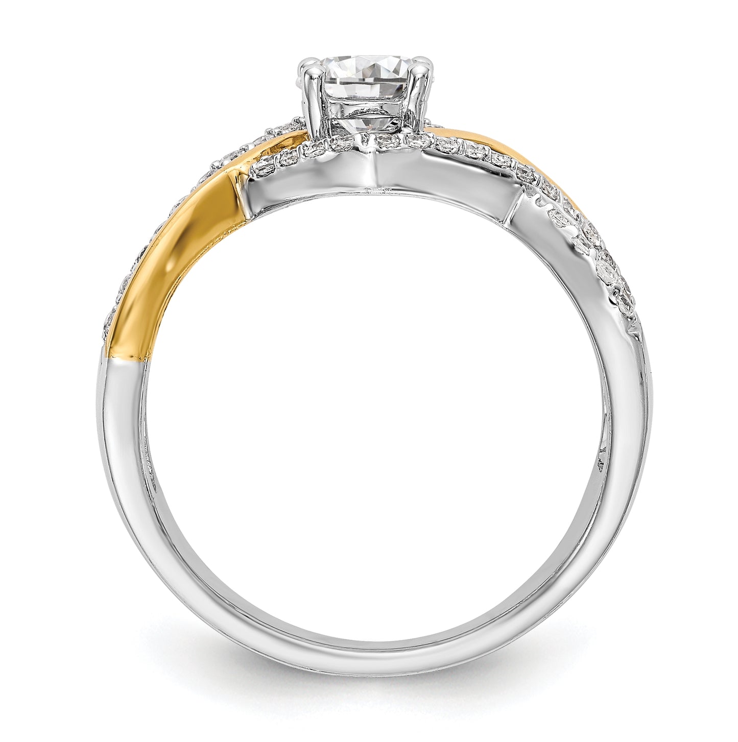 14k Two-tone Criss-Cross (Holds 1/2 carat (5.2mm) Round Center) 1/3 carat Diamond Semi-mount Engagement Ring