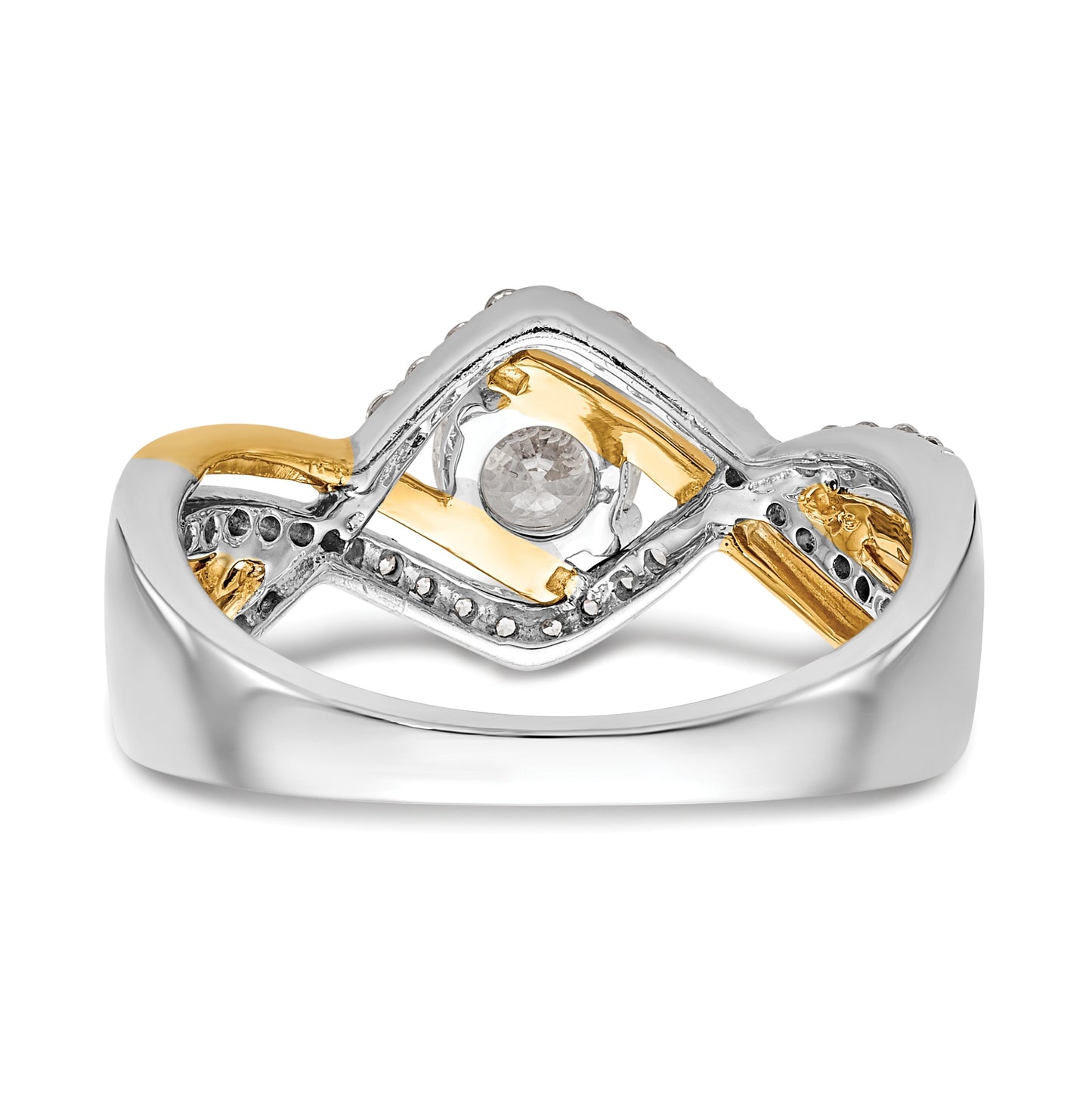 14k Two-tone Criss-Cross (Holds 1/2 carat (5.2mm) Round Center) 1/3 carat Diamond Semi-mount Engagement Ring